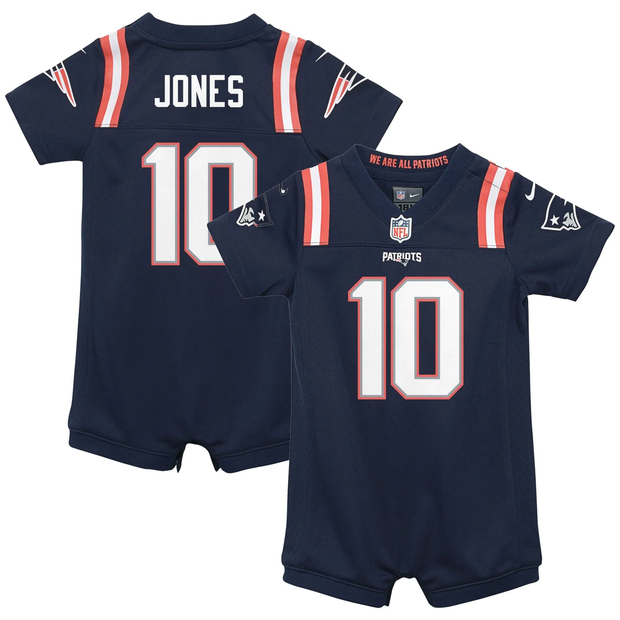 Mac Jones New England Patriots  Newborn & Infant Game Romper Jersey - Navy