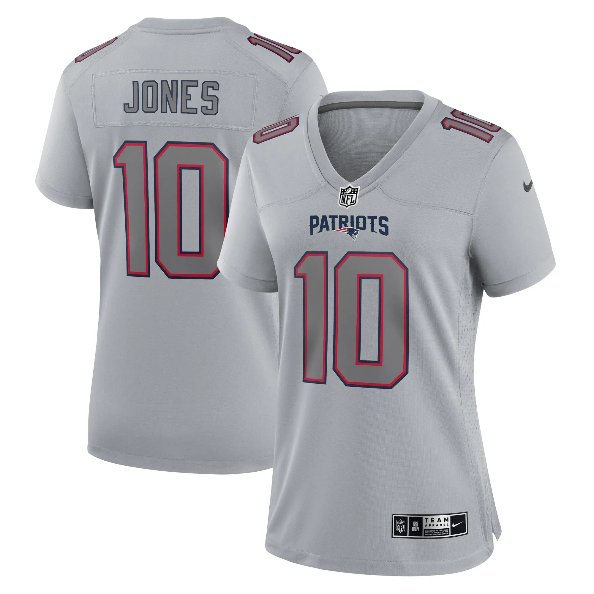 Mac Jones New England Patriots  Women's Atmosphere Fashion Game Jersey - Gray