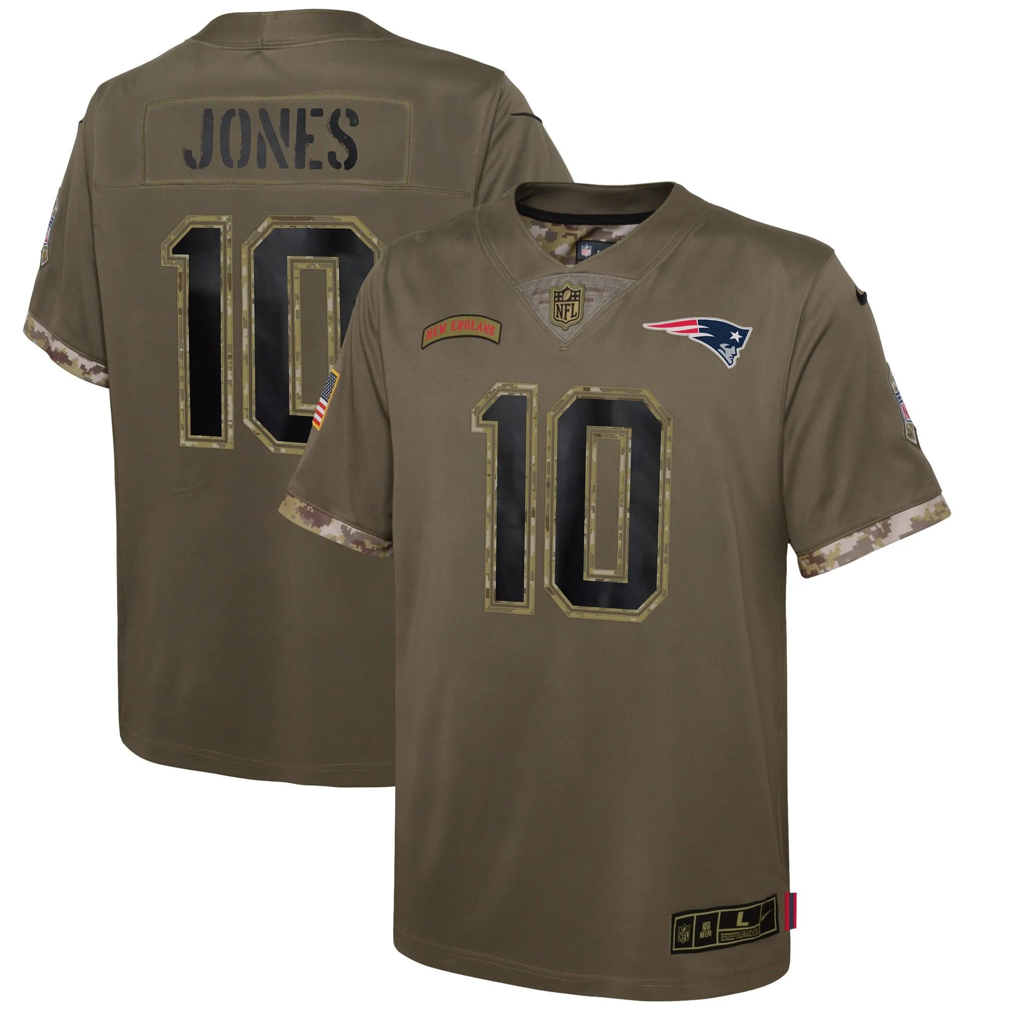 Mac Jones New England Patriots  Youth 2022 Salute To Service Player Limited Jersey - Olive