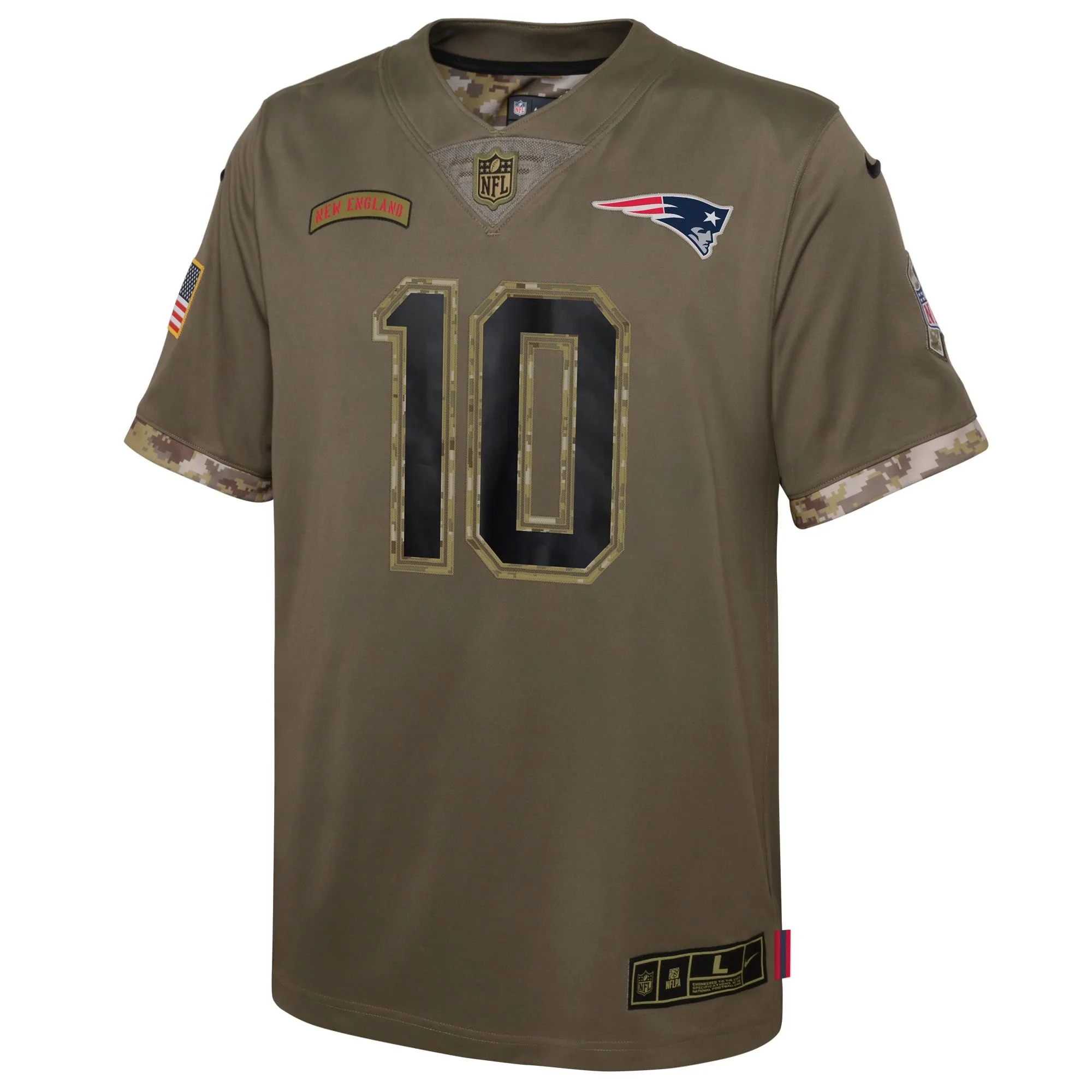 Mac Jones New England Patriots  Youth 2022 Salute To Service Player Limited Jersey - Olive