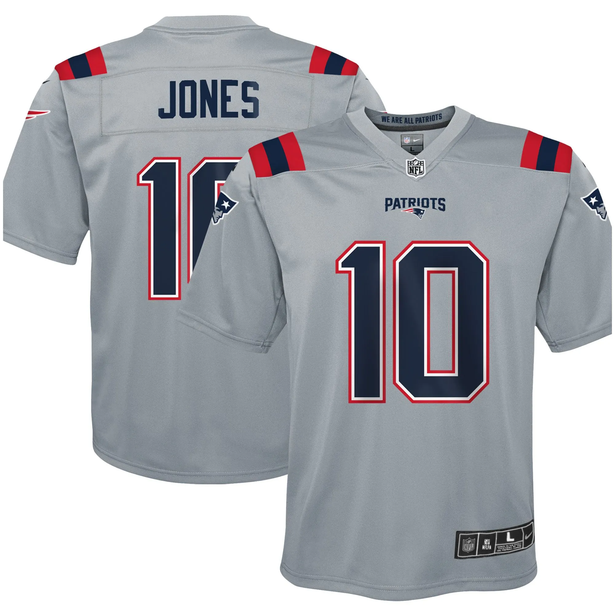 Mac Jones New England Patriots  Youth Inverted Game Jersey - Gray