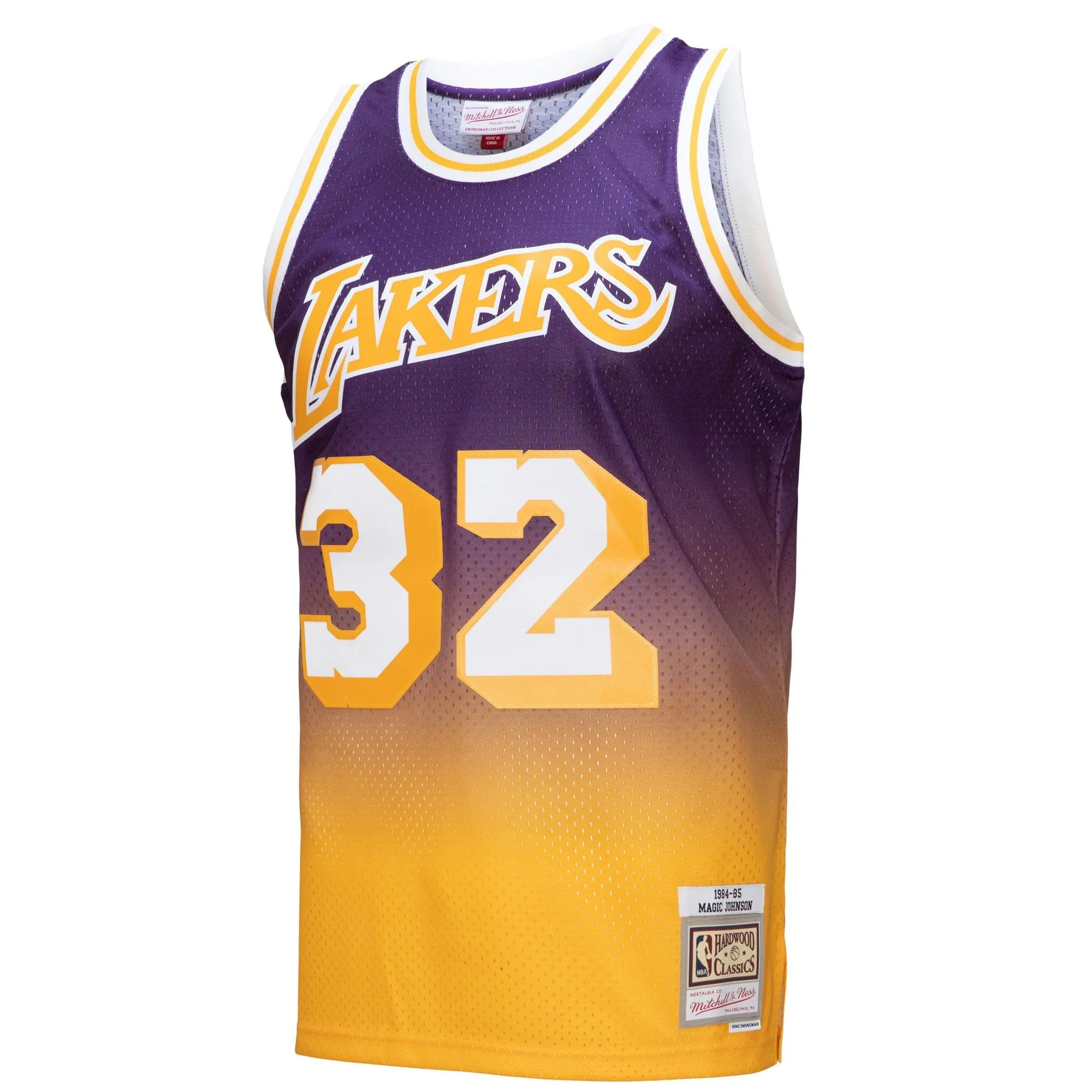 Magic Johnson Los Angeles Lakers Mitchell & Ness 1984/85 Hardwood Classics Fadeaway Swingman Player Jersey - Gold/Purple