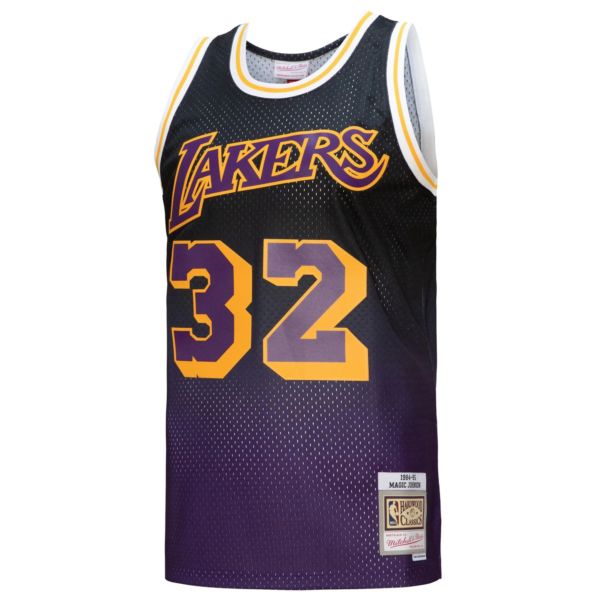 Magic Johnson Los Angeles Lakers Mitchell & Ness 1984/85 Hardwood Classics Fadeaway Swingman Player Jersey - Purple/Black