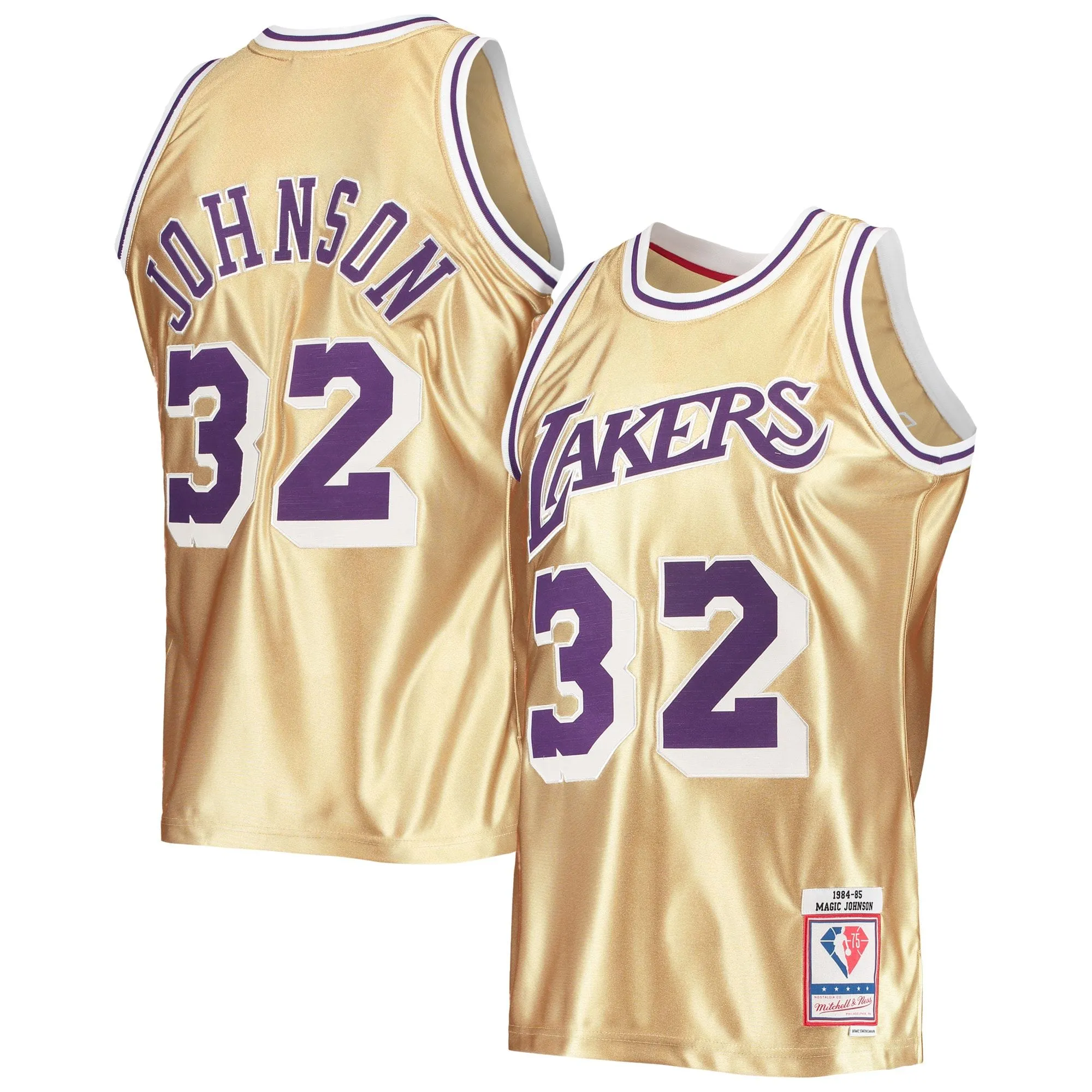 Magic Johnson Los Angeles Lakers Mitchell & Ness 75th Anniversary 1984/85 Hardwood Classics Swingman Jersey - Gold