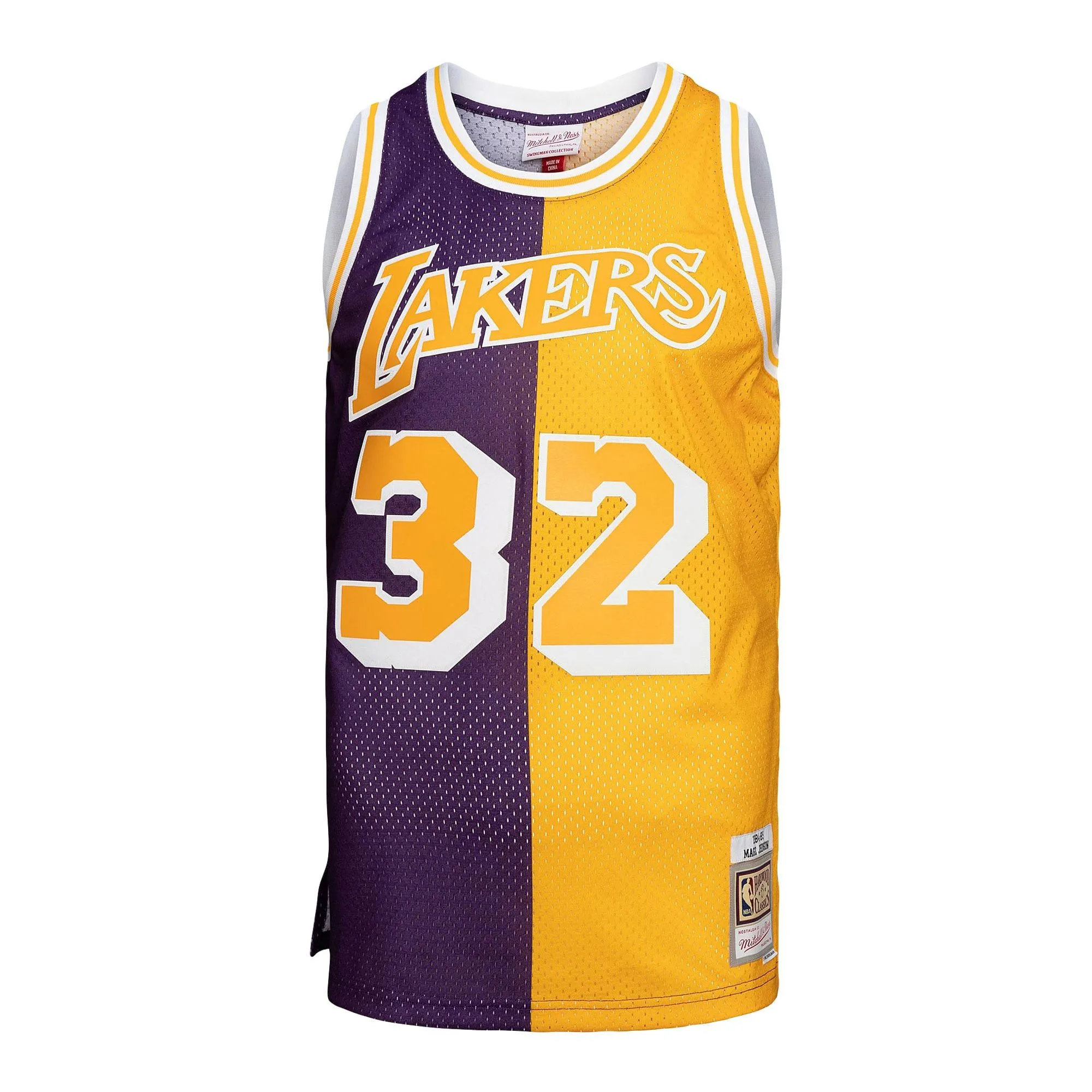 Magic Johnson Los Angeles Lakers Mitchell & Ness Big & Tall Hardwood Classics 1984/85 Split Swingman Jersey - Purple/Gold