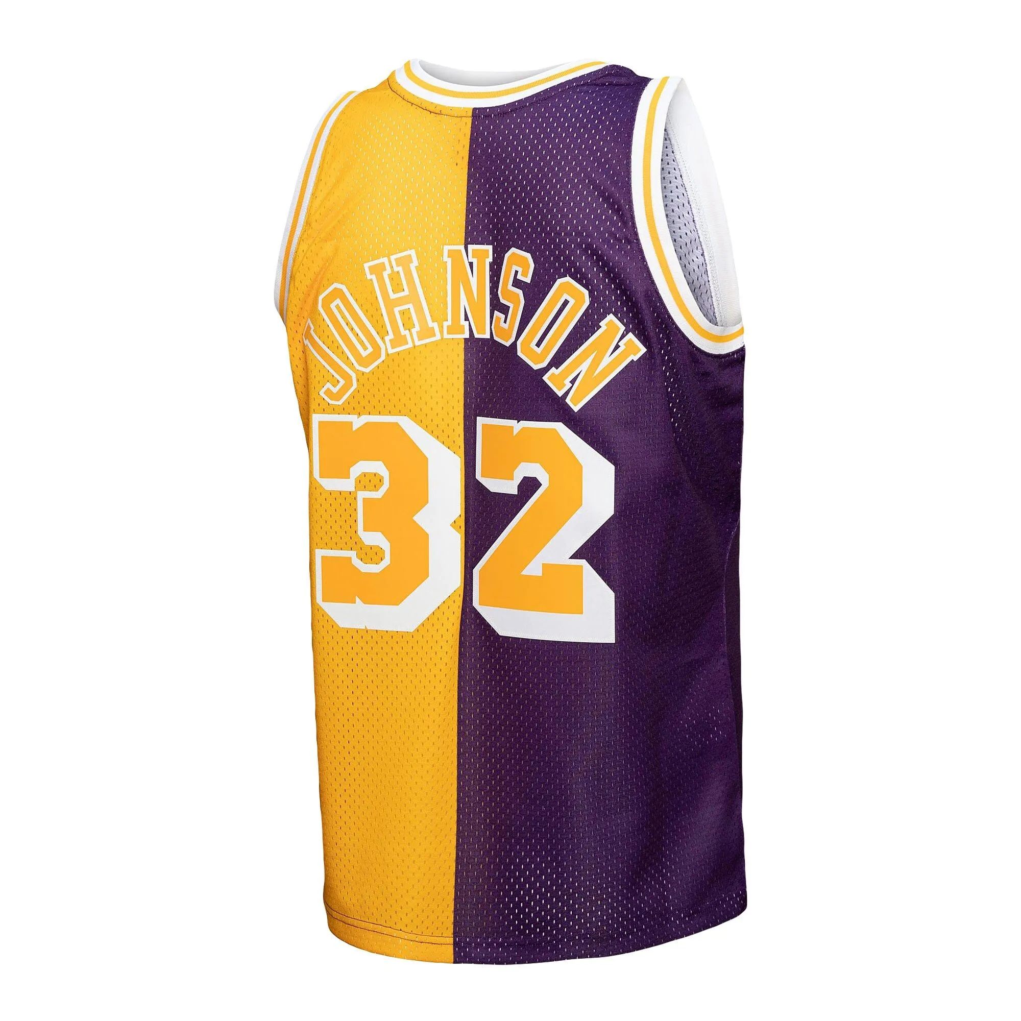 Magic Johnson Los Angeles Lakers Mitchell & Ness Big & Tall Hardwood Classics 1984/85 Split Swingman Jersey - Purple/Gold