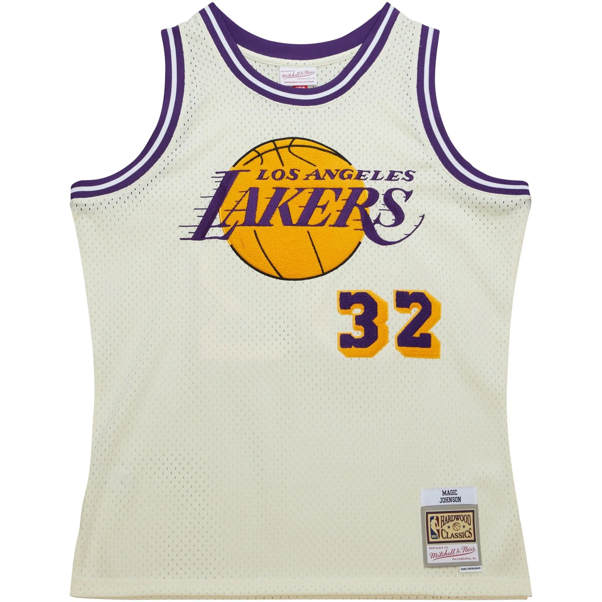 Magic Johnson Los Angeles Lakers Mitchell & Ness Chainstitch Swingman Jersey - Cream