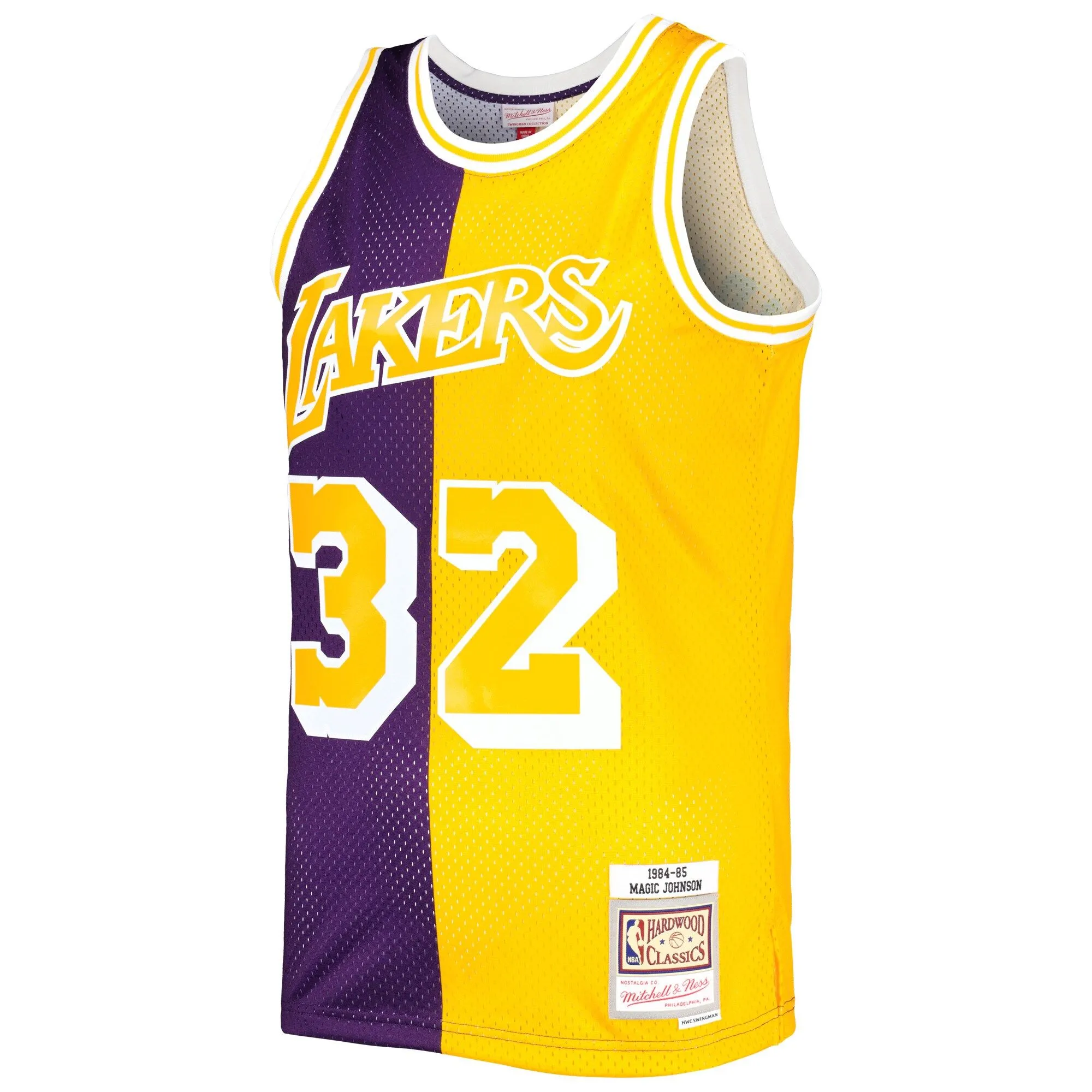 Magic Johnson Los Angeles Lakers Mitchell & Ness Hardwood Classics 1984/85 Split Swingman Jersey - Purple/Gold