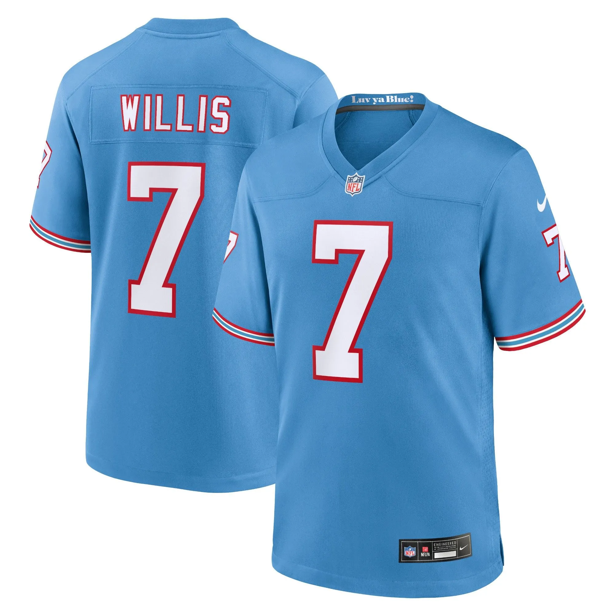 Malik Willis Tennessee Titans  Oilers Throwback Alternate Game Player Jersey - Light Blue