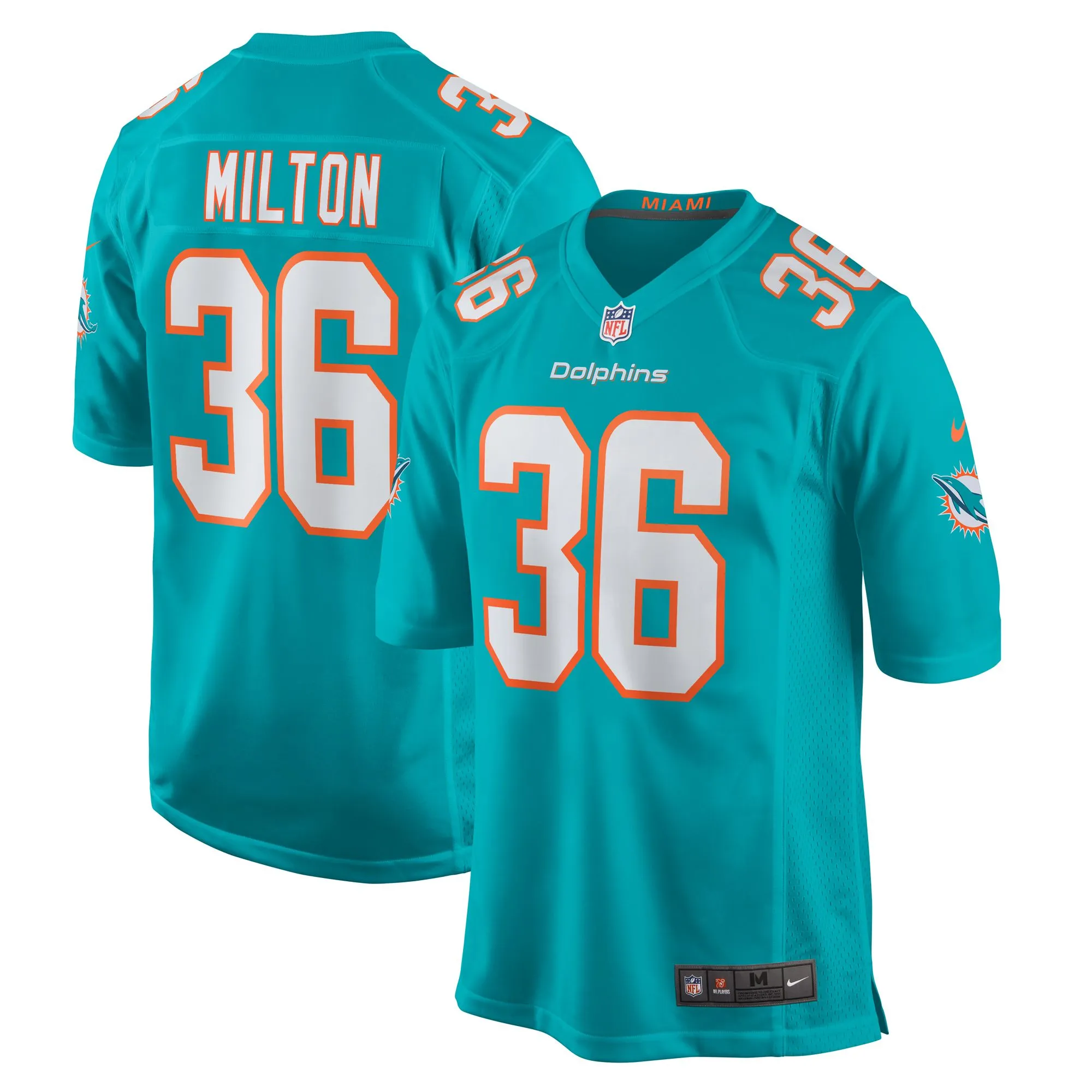 Mark Milton Miami Dolphins  Game Jersey - Aqua