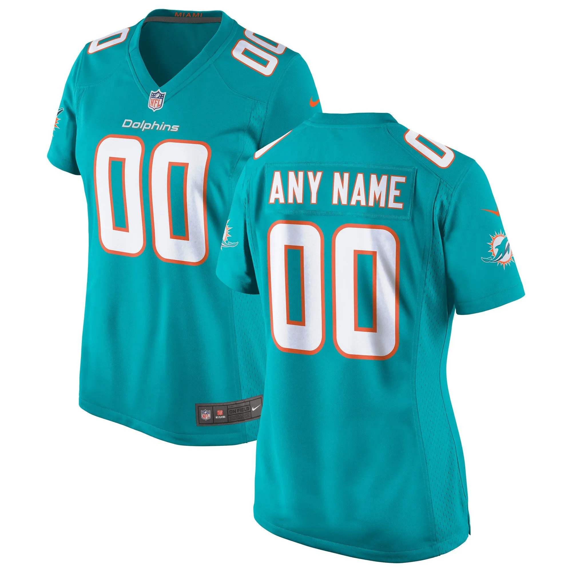 Miami Dolphins  Women's Custom Game Jersey - Aqua