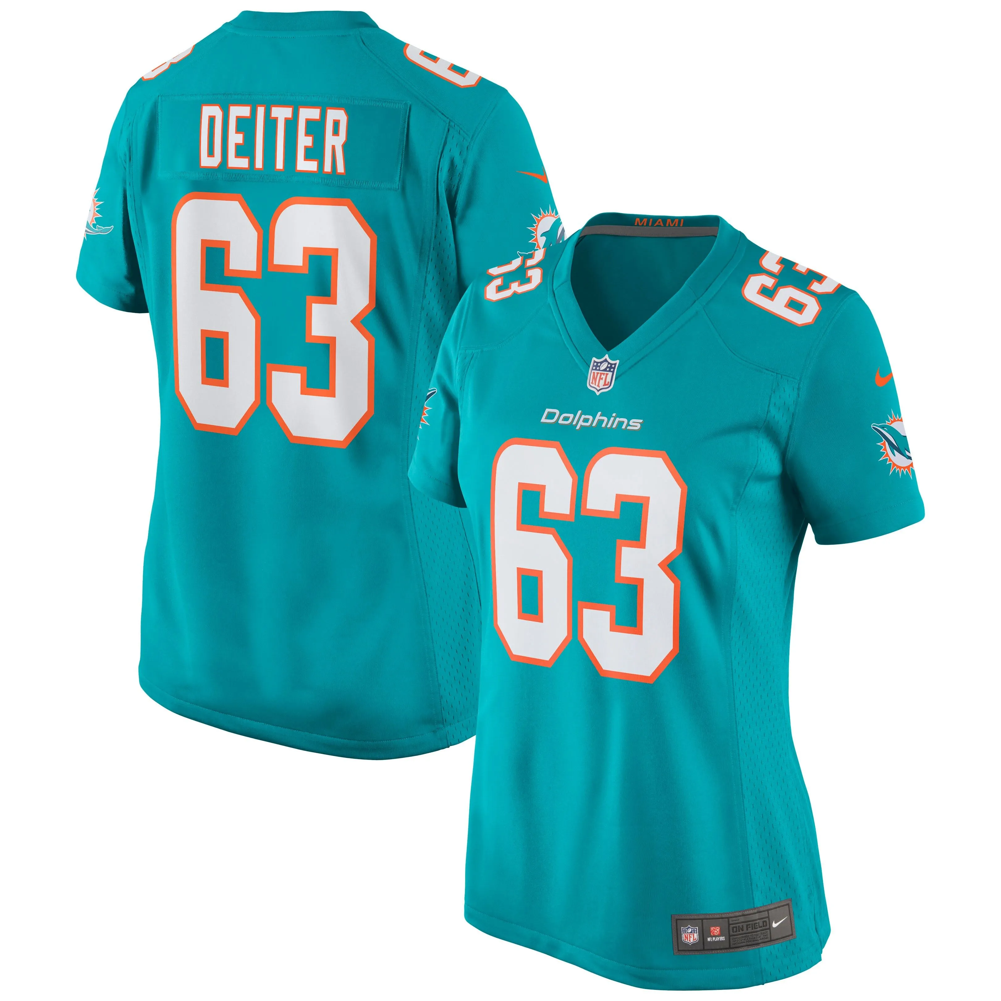 Michael Deiter Miami Dolphins  Women's Game Jersey - Aqua