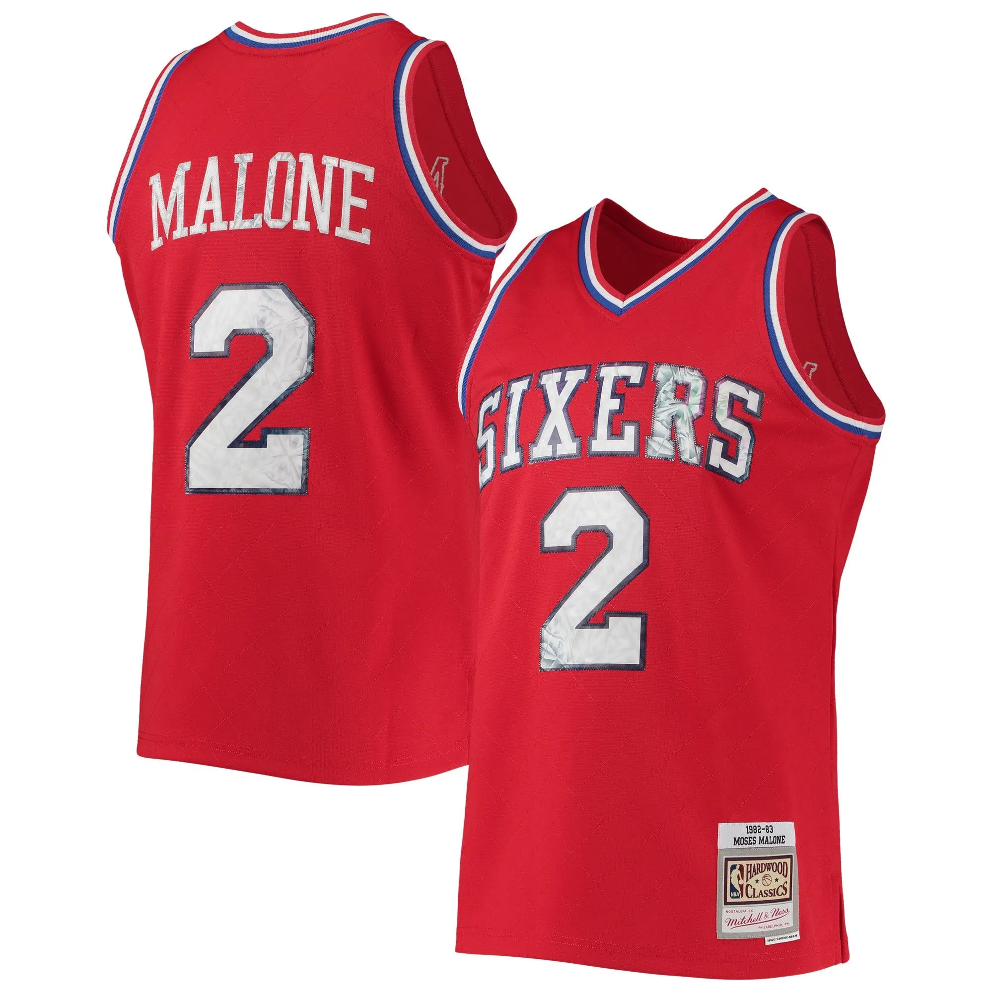 Moses Malone Philadelphia 76ers Mitchell & Ness 1982/83 Hardwood Classics NBA 75th Anniversary Diamond Swingman Jersey - Red