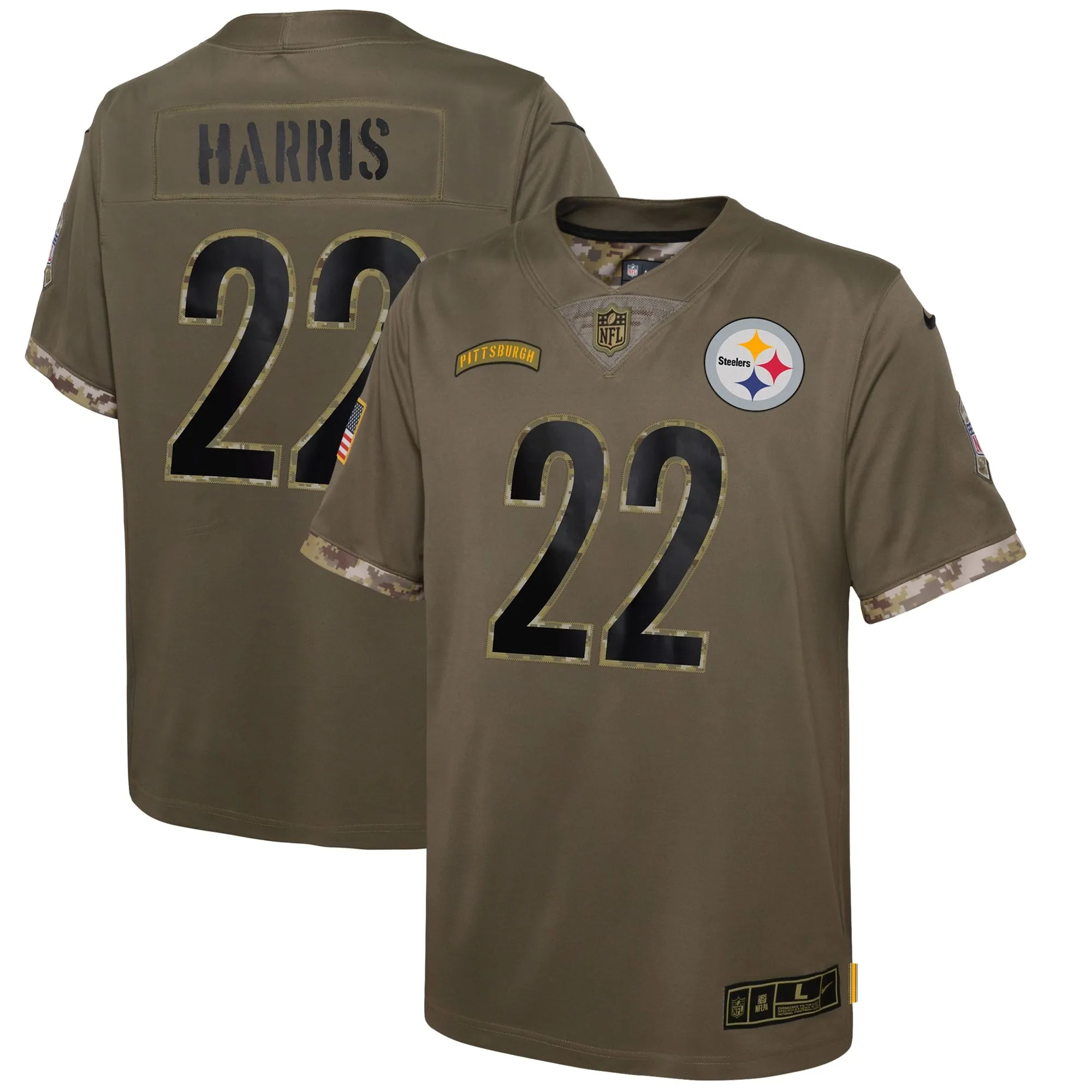 Najee Harris Pittsburgh Steelers  Youth 2022 Salute To Service Player Limited Jersey - Olive