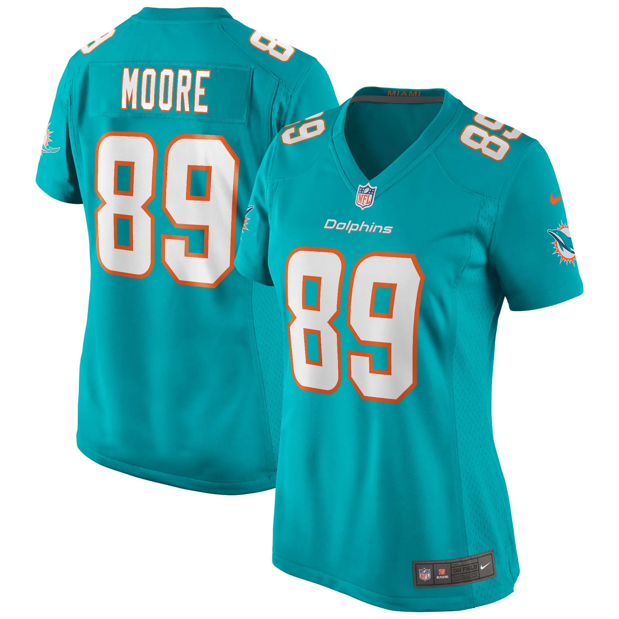 Nat Moore Miami Dolphins  Women's Game Retired Player Jersey - Aqua