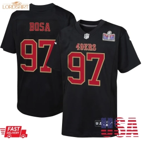 Nick Bosa San Francisco 49Ers  Youth Super Bowl Lviii Patch Carbon Fashion Game Jersey   Black