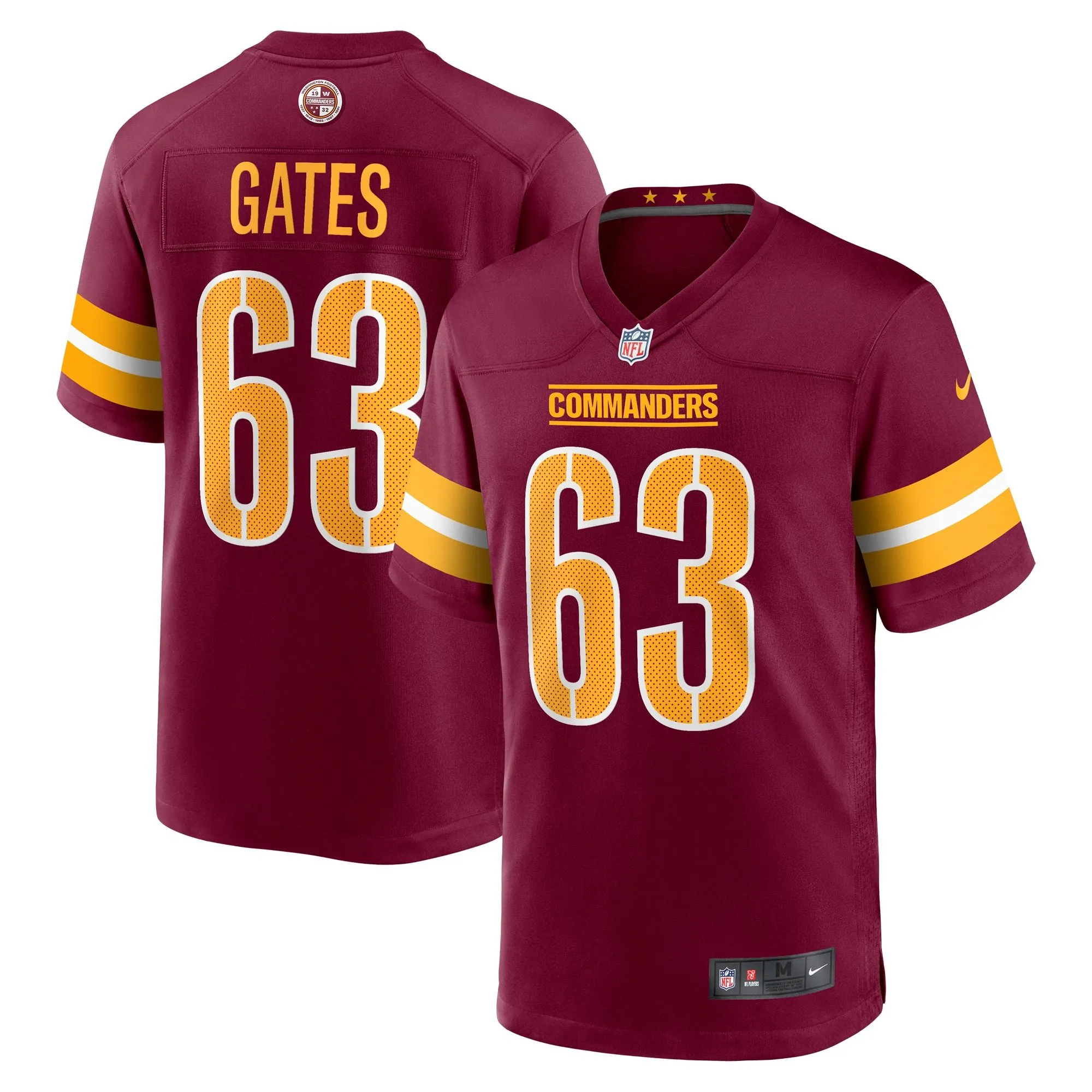 Nick Gates Washington Commanders  Game Player Jersey - Burgundy