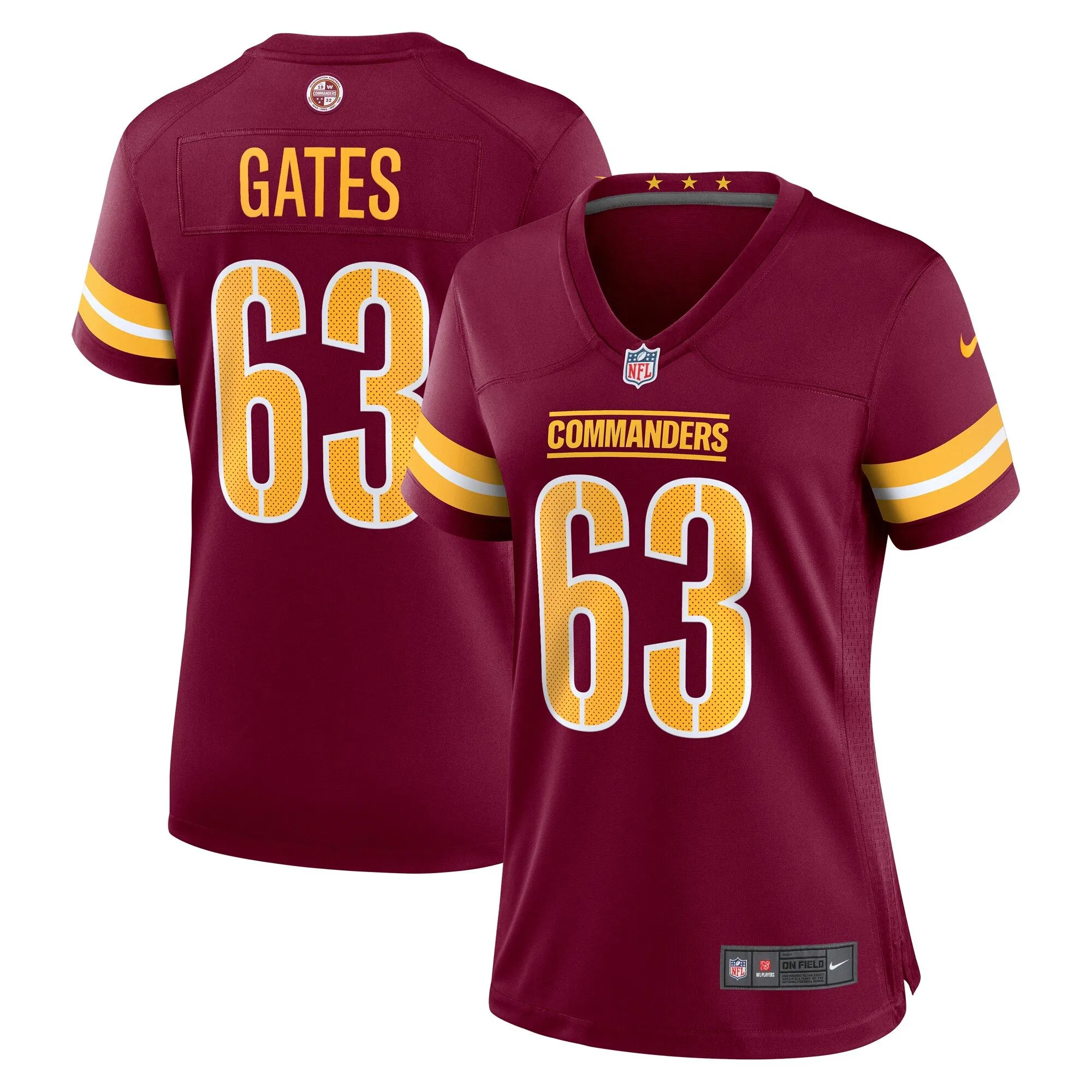 Nick Gates Washington Commanders  Women's Game Player Jersey - Burgundy