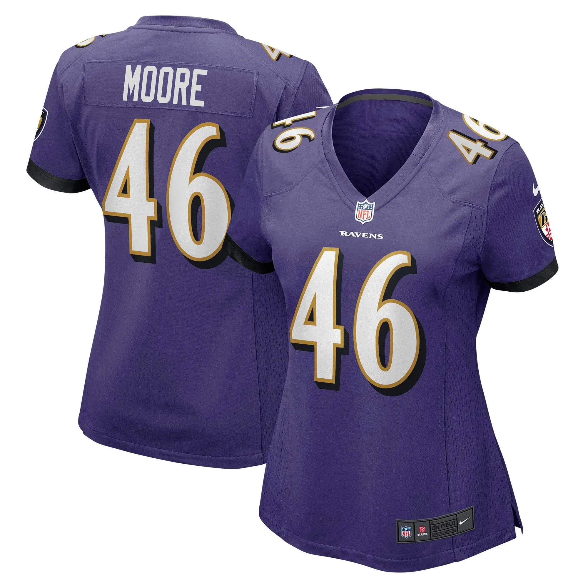 Nick Moore Baltimore Ravens  Women's Game Player Jersey - Purple