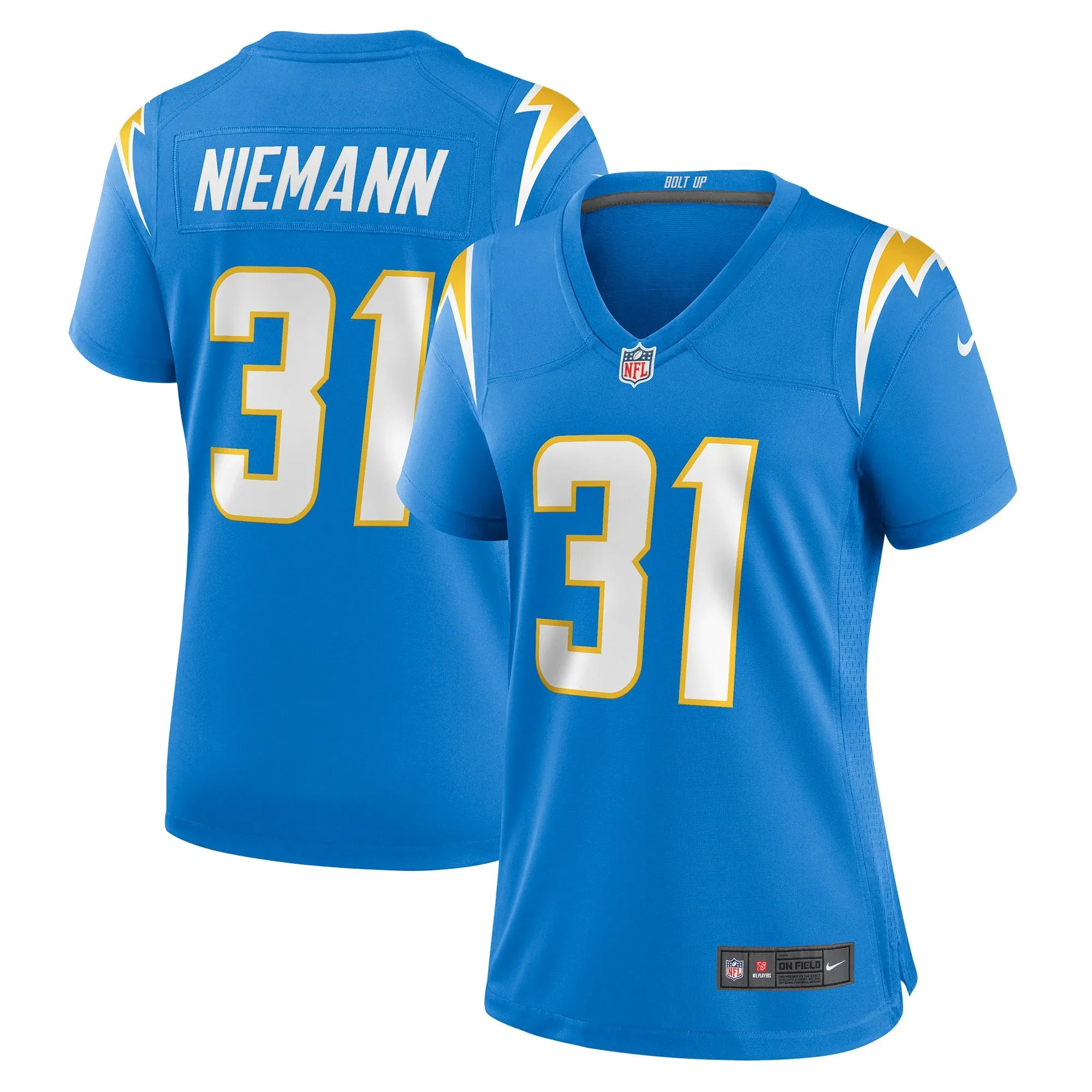 Nick Niemann Los Angeles Chargers  Women's Game Player Jersey - Powder Blue