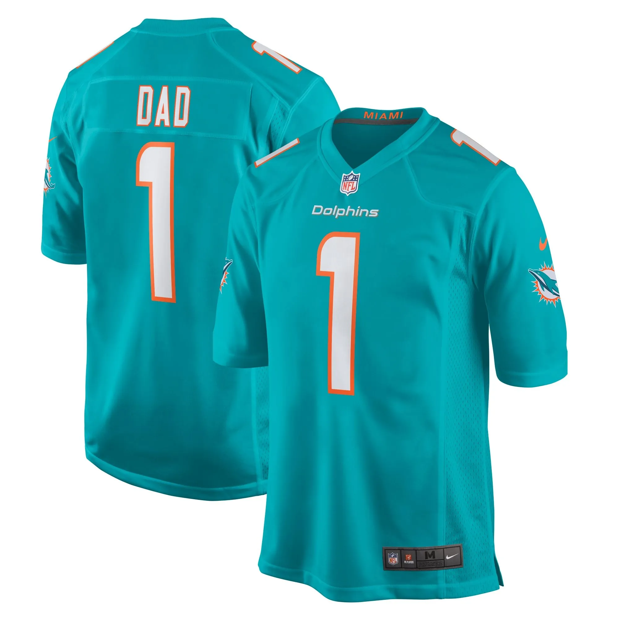 Number 1 Dad Miami Dolphins  Game Jersey - Aqua