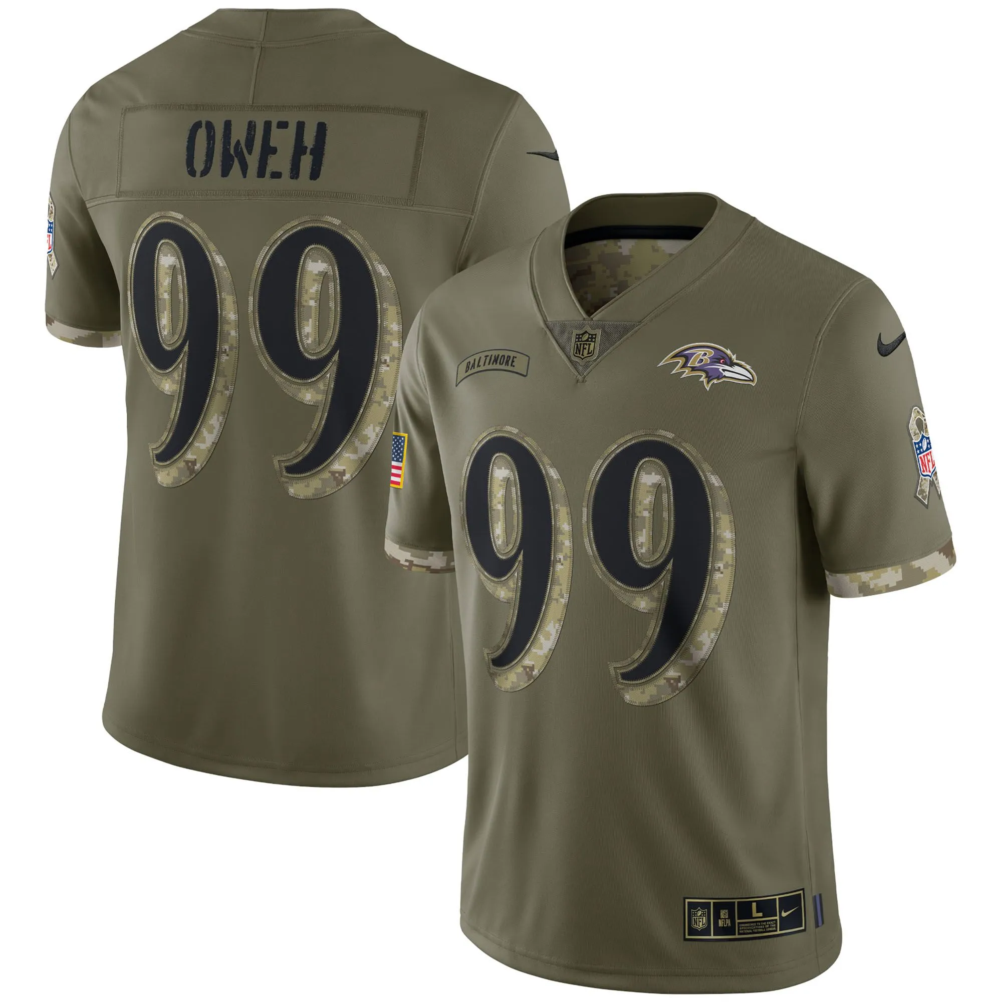 Odafe Oweh Baltimore Ravens  2022 Salute To Service Limited Jersey - Olive