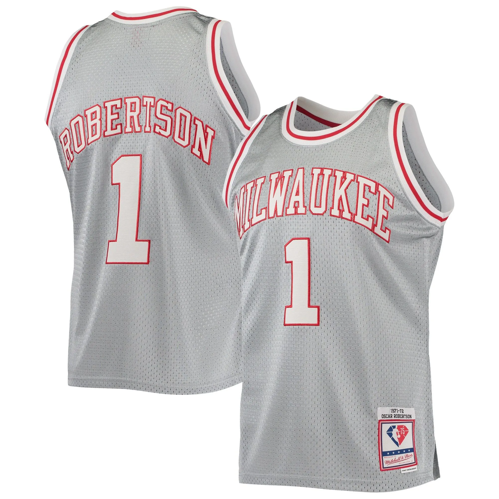 Oscar Robertson Milwaukee Bucks Mitchell & Ness 75th Anniversary 1971/72 Hardwood Classics Swingman Jersey - Silver