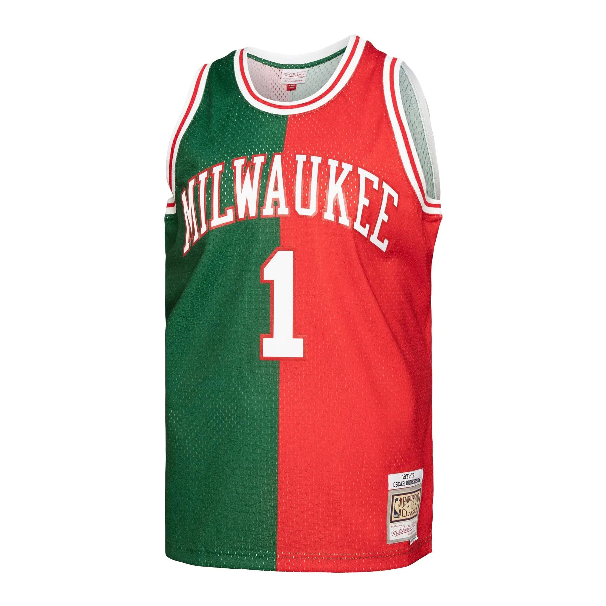 Oscar Robertson Milwaukee Bucks Mitchell & Ness Hardwood Classics 1971/72 Split Swingman Jersey - Green/Red