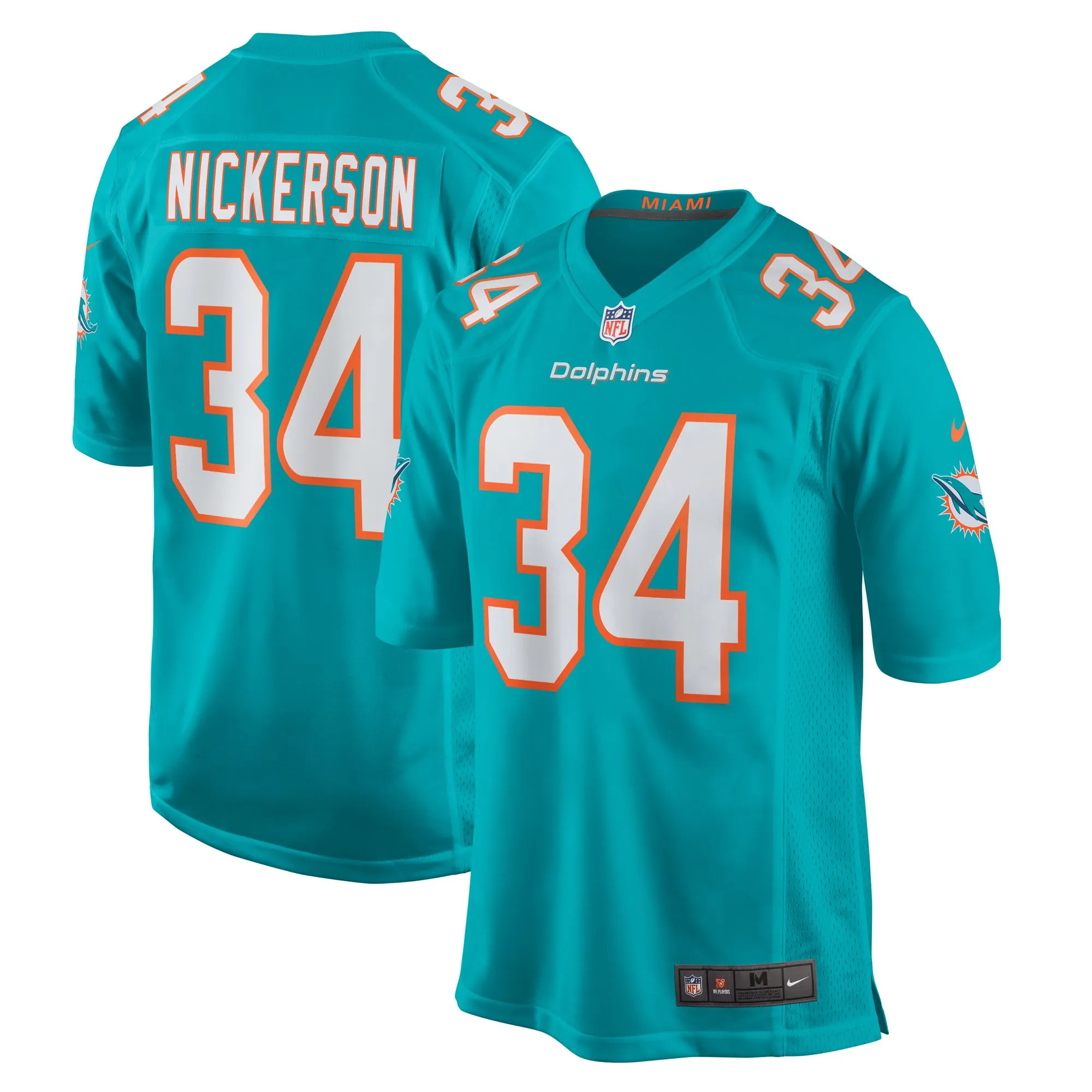 Parry Nickerson Miami Dolphins  Team Game Jersey -  Aqua