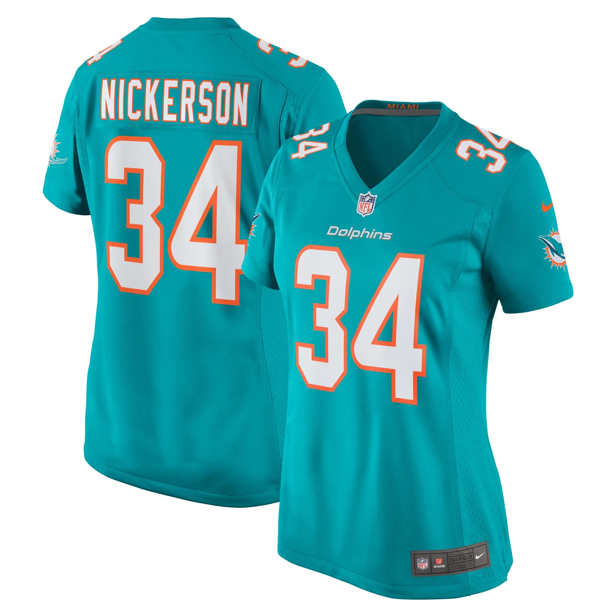 Parry Nickerson Miami Dolphins  Women's Team Game Jersey -  Aqua