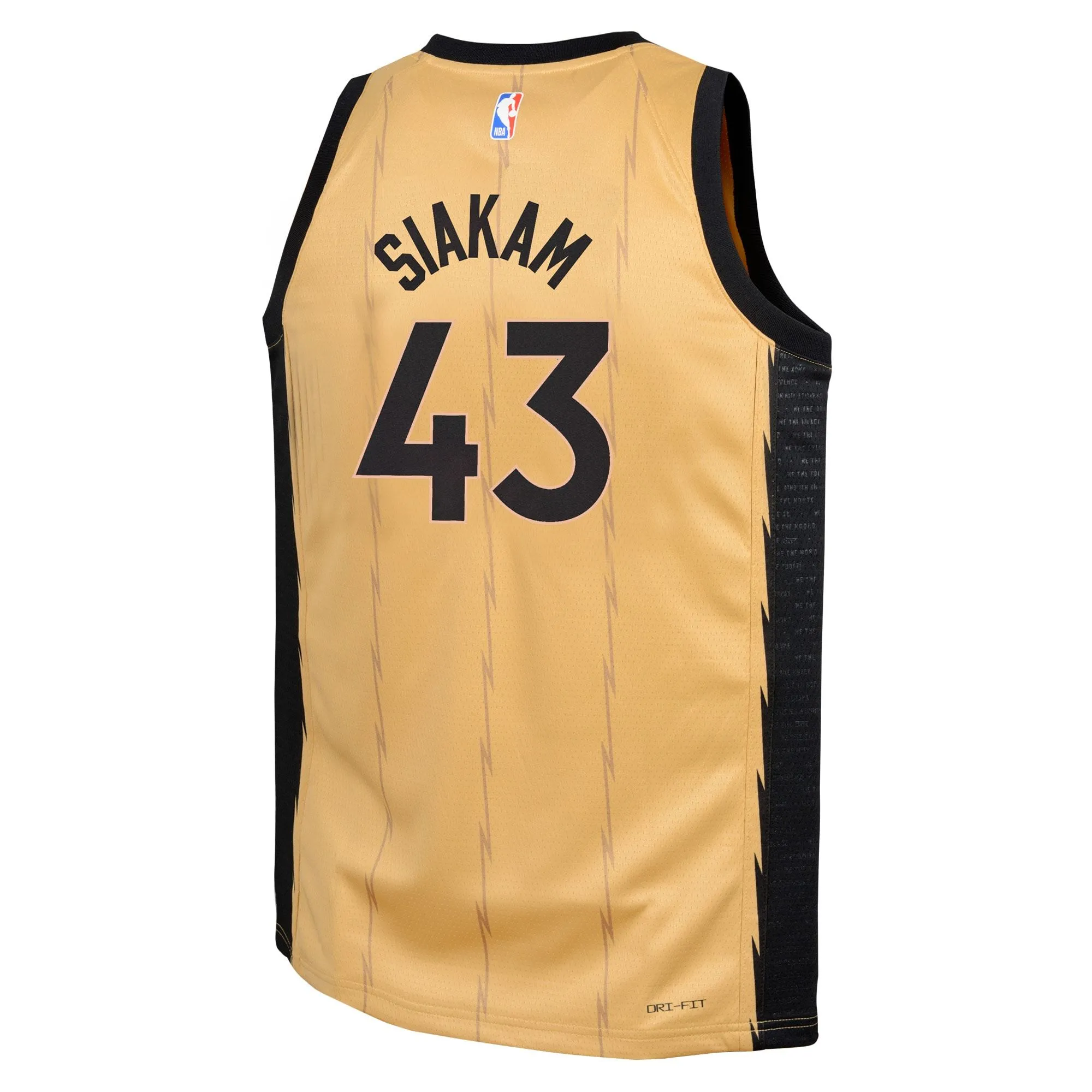 Pascal Siakam Toronto Raptors  Youth  Swingman Replica Jersey - City Edition - Gold