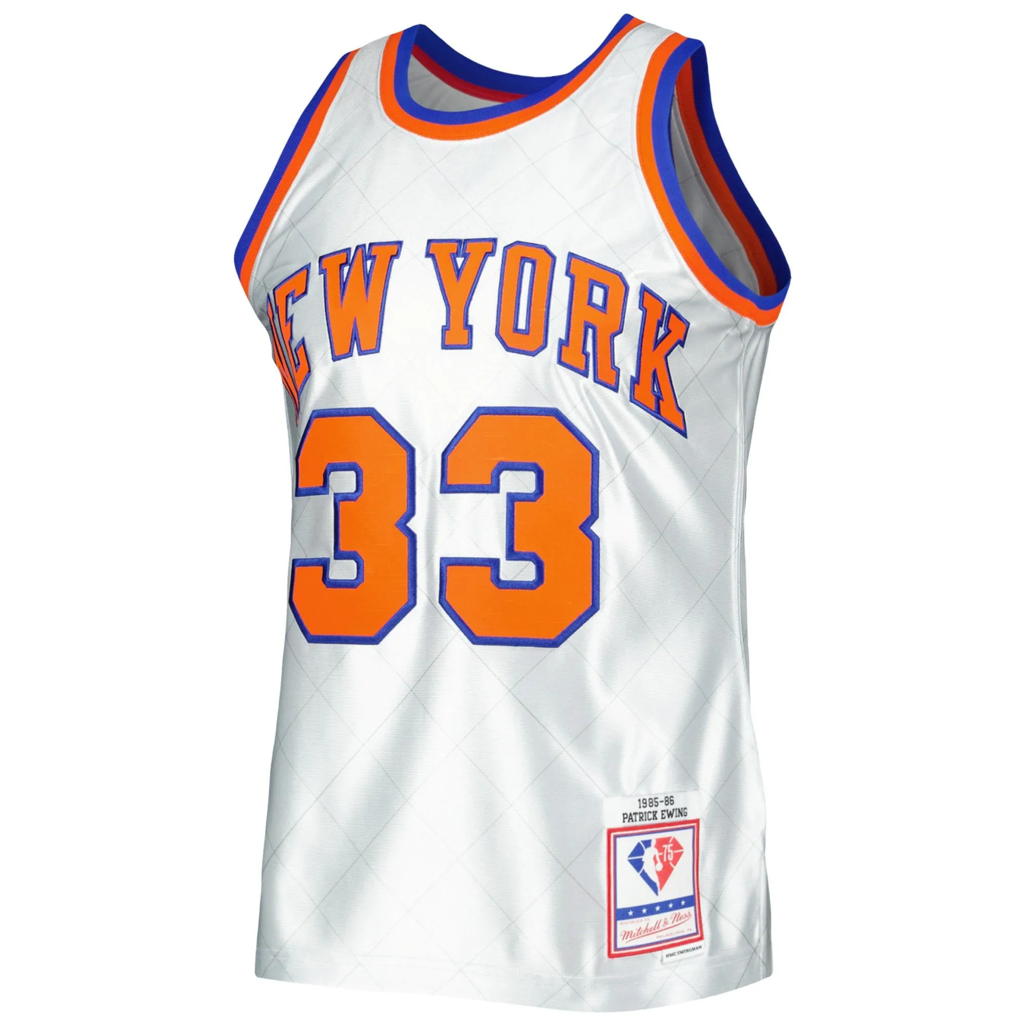 Patrick Ewing New York Knicks Mitchell & Ness 1985/86 Hardwood Classics 75th Anniversary Swingman Jersey - Platinum