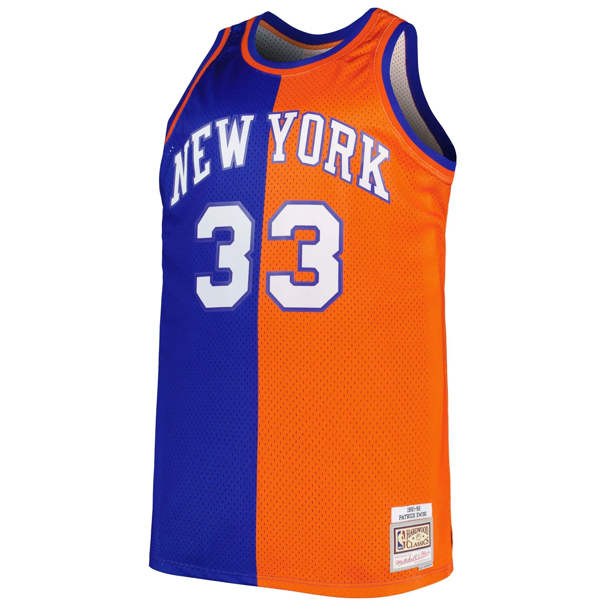 Patrick Ewing New York Knicks Mitchell & Ness Big & Tall Hardwood Classics 1991/92 Split Swingman Jersey - Blue/Orange