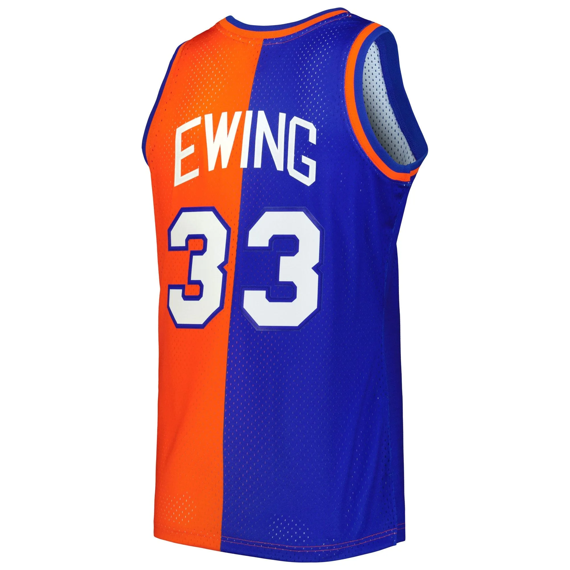 Patrick Ewing New York Knicks Mitchell & Ness Hardwood Classics 1991/92 Split Swingman Jersey - Blue/Orange