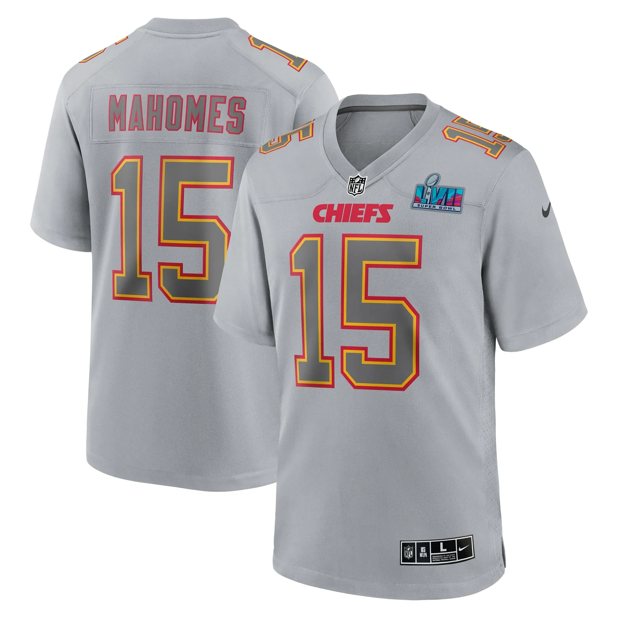 Patrick Mahomes Kansas City Chiefs  Super Bowl LVII (2022 Season) Patch Atmosphere Fashion Game Jersey - Gray