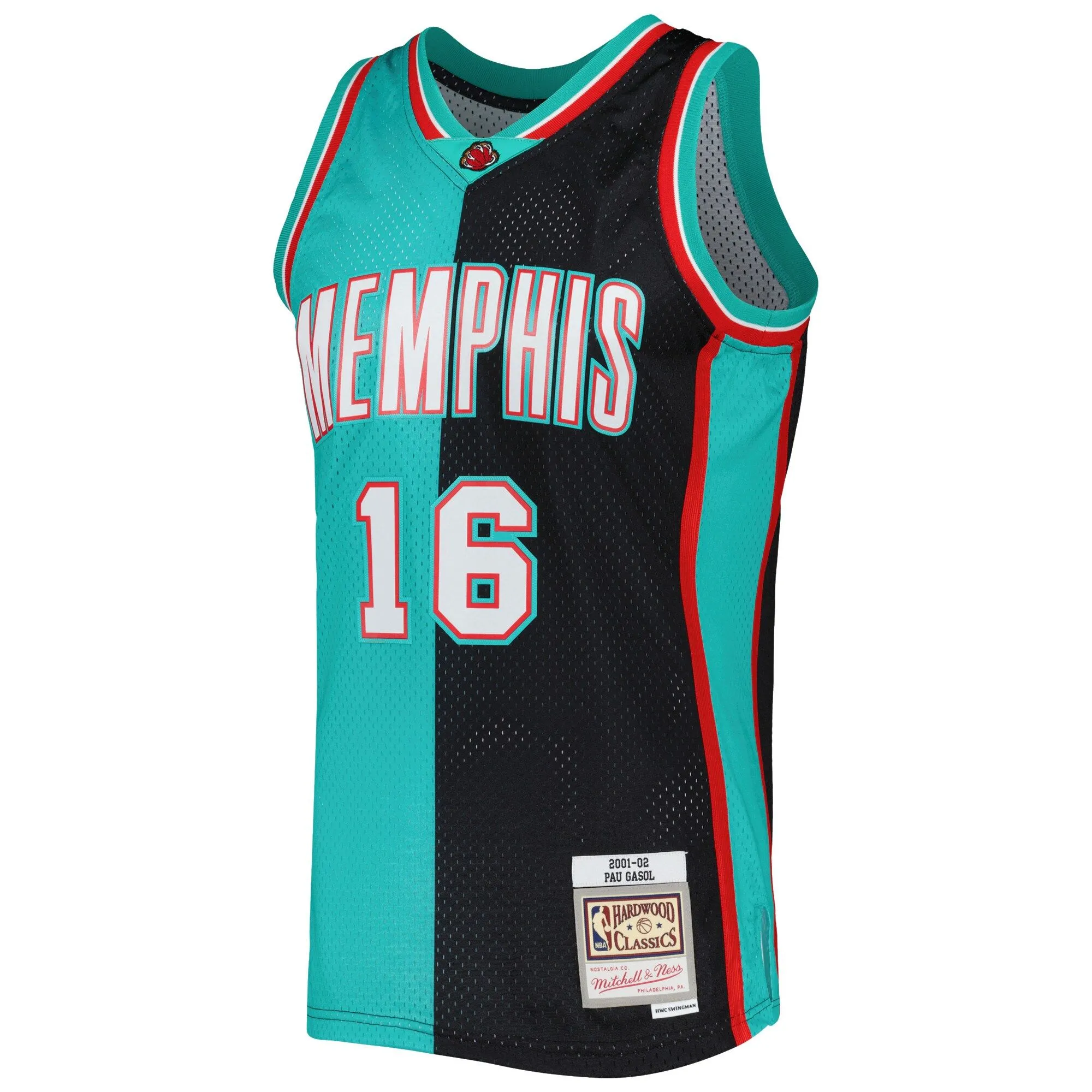 Pau Gasol Memphis Grizzlies Mitchell & Ness Hardwood Classics 2001/02 Split Swingman Jersey - Black/Turquoise