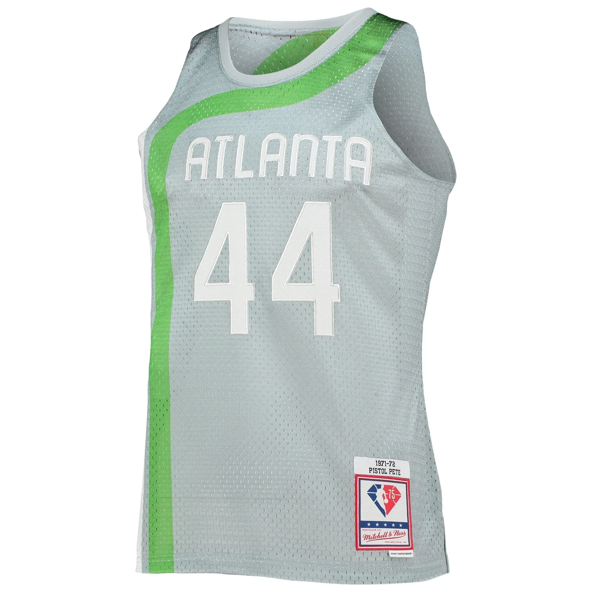 Pete Maravich Atlanta Hawks Mitchell & Ness 75th Anniversary 1971/72 Hardwood Classics Swingman Jersey - Silver