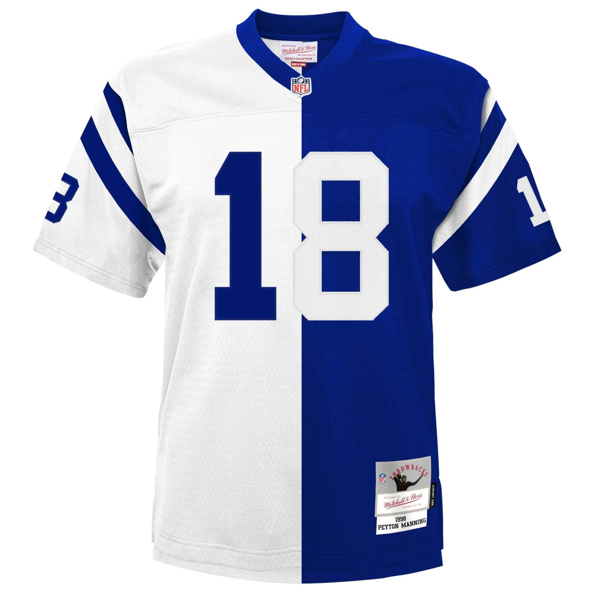 Peyton Manning Indianapolis Colts Mitchell & Ness Youth Split Legacy Jersey - White/Royal