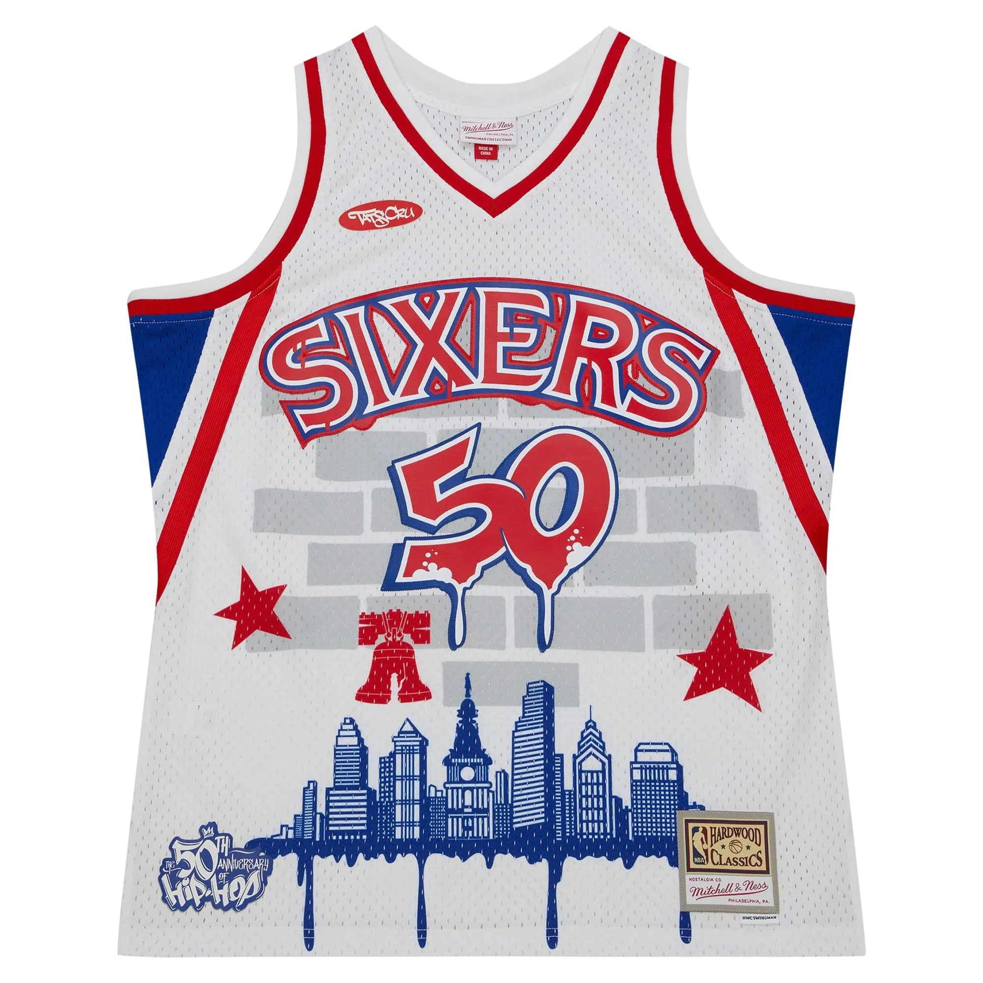 Philadelphia 76ers Mitchell & Ness X Tats Cru Hardwood Classics Fashion Jersey - White