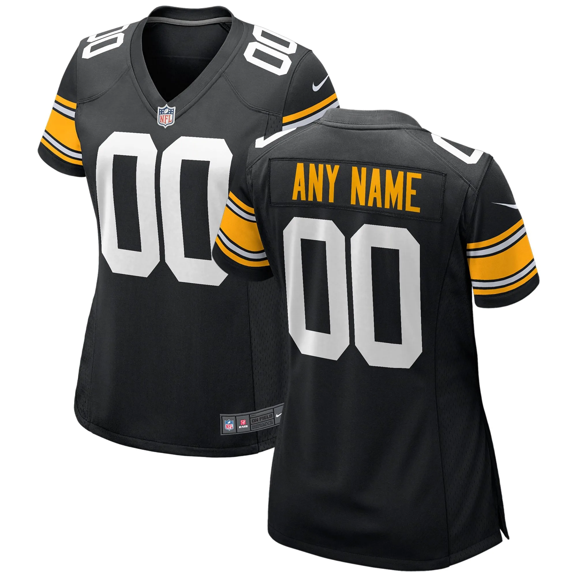 Pittsburgh Steelers  Women's Alternate Custom Game Jersey - Black