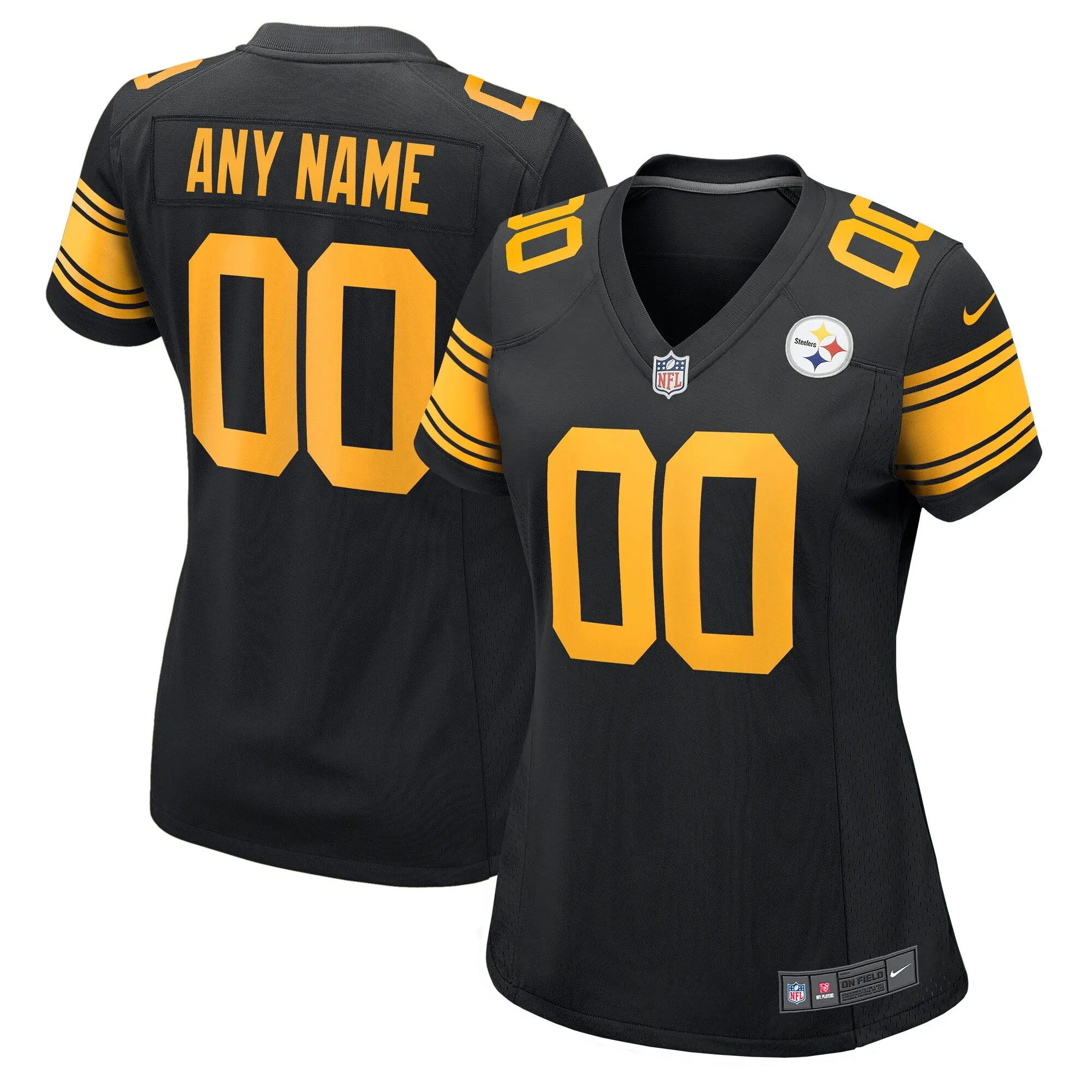 Pittsburgh Steelers  Women's Alternate Custom Game Jersey - Black