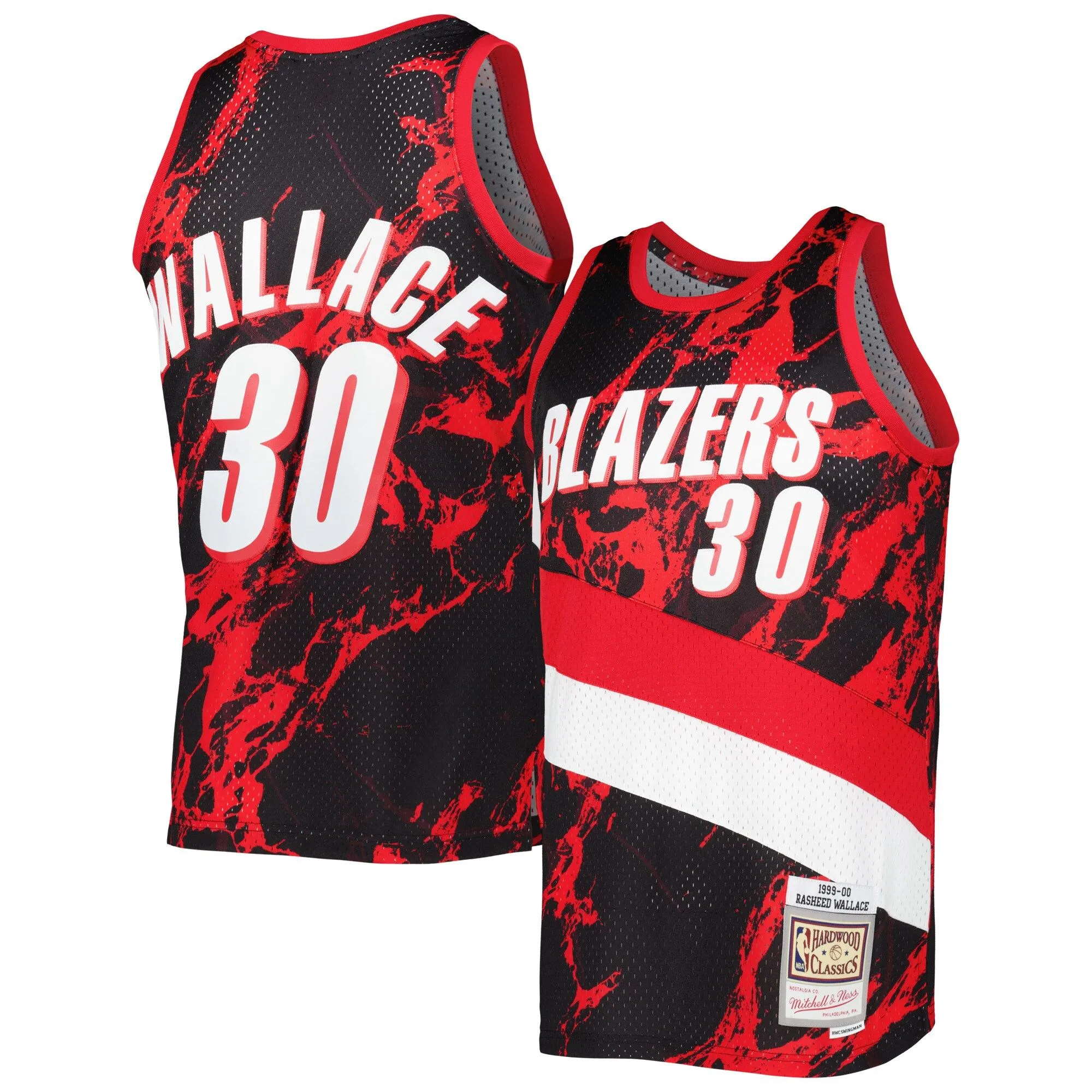 Rasheed Wallace Portland Trail Blazers Mitchell & Ness 1999/00 Hardwood Classics Marble Swingman Jersey - Black