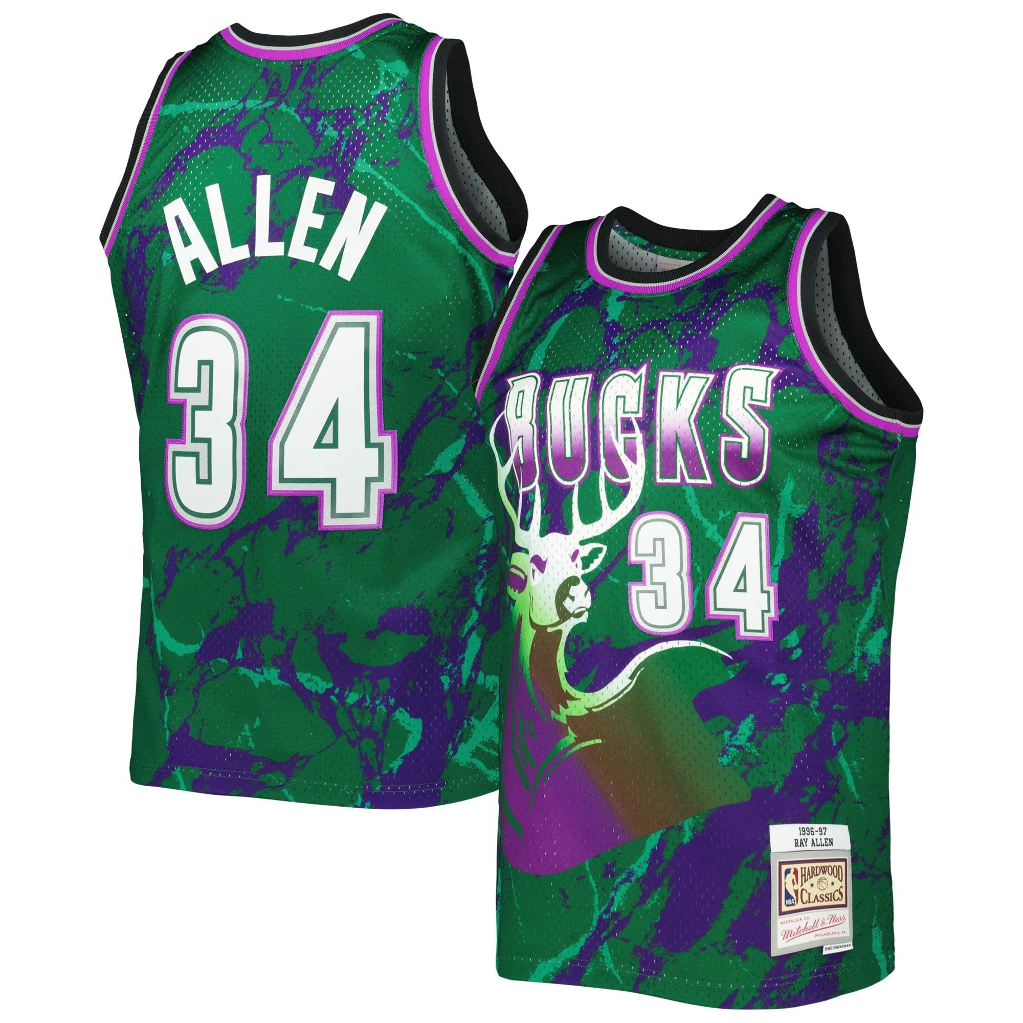 Ray Allen Milwaukee Bucks Mitchell & Ness 1996/97 Hardwood Classics Marble Swingman Jersey - Green