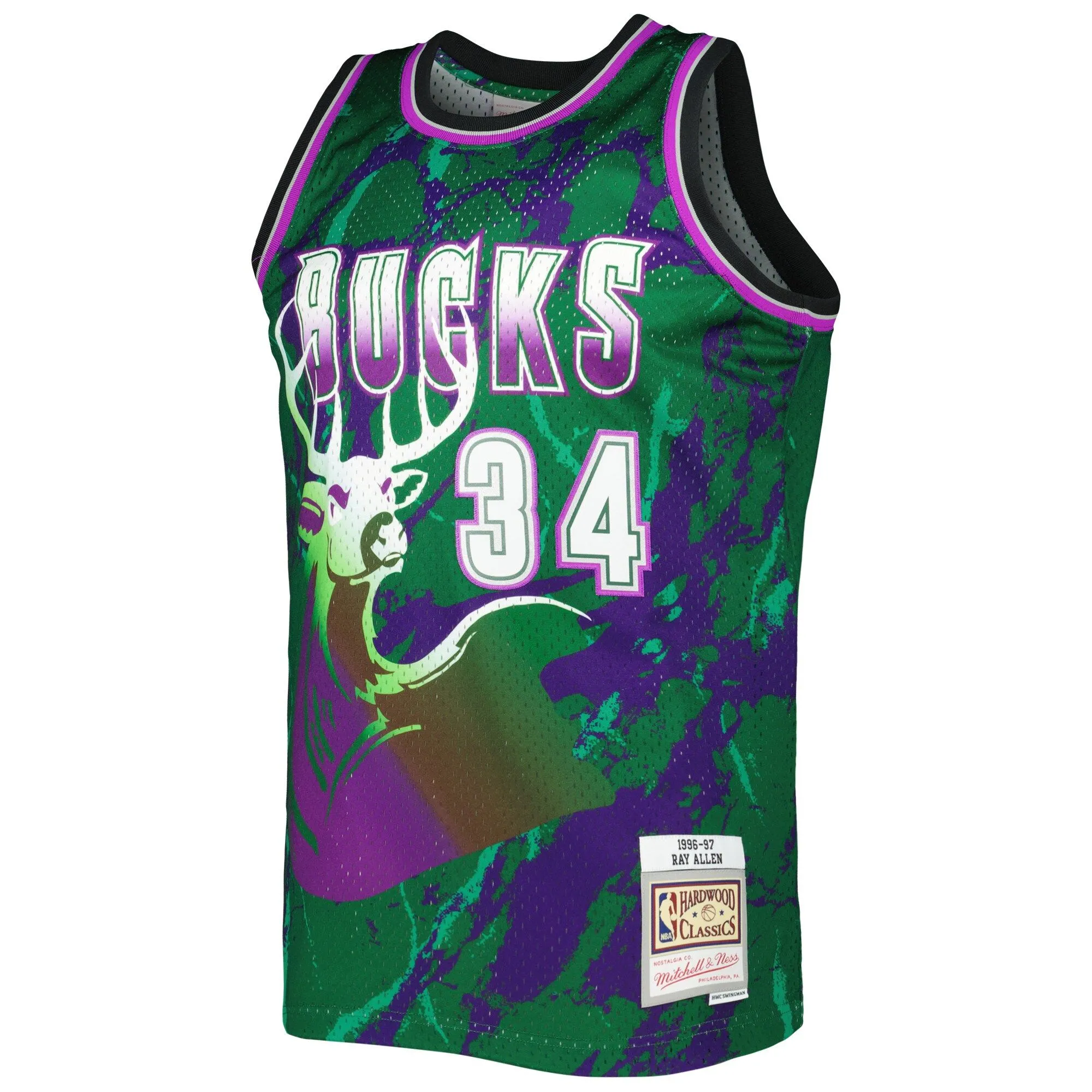 Ray Allen Milwaukee Bucks Mitchell & Ness 1996/97 Hardwood Classics Marble Swingman Jersey - Green