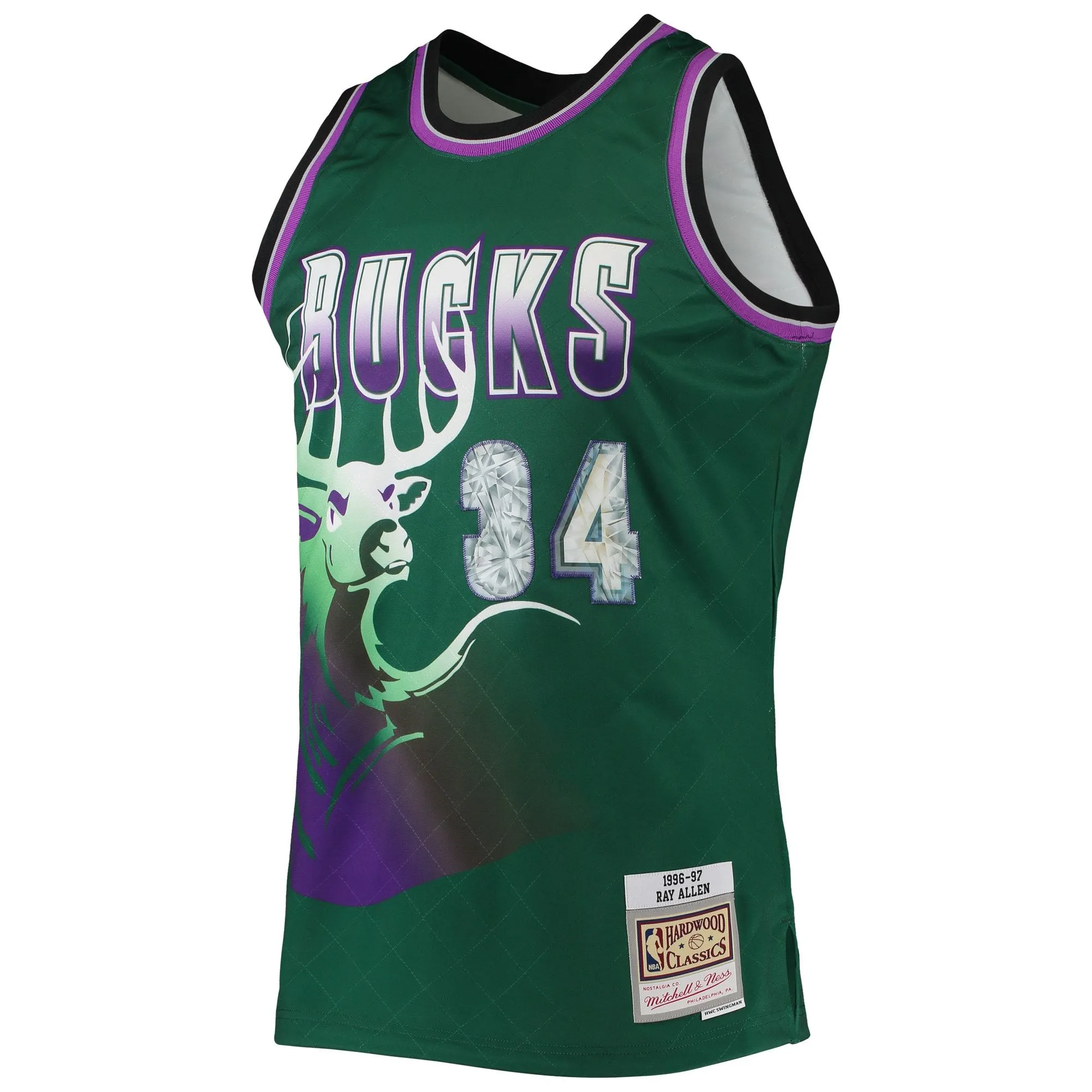 Ray Allen Milwaukee Bucks Mitchell & Ness 1996/97 Hardwood Classics NBA 75th Anniversary Diamond Swingman Jersey - Green