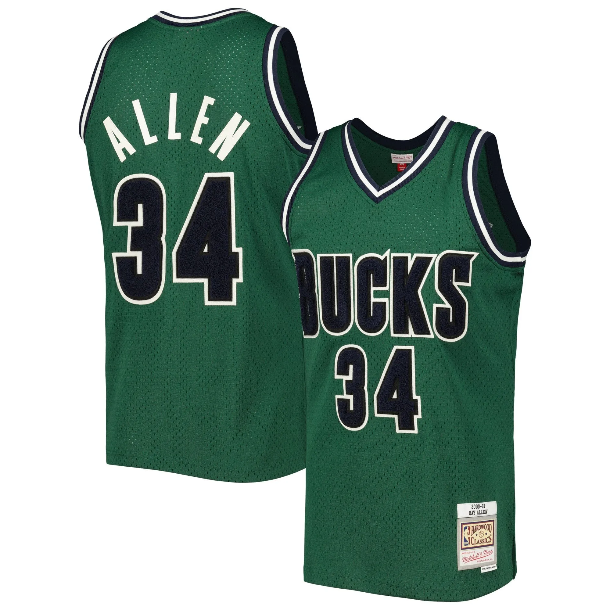 Ray Allen Milwaukee Bucks Mitchell & Ness 2000/01 Hardwood Classics Off-Court Swingman Jersey - Hunter Green