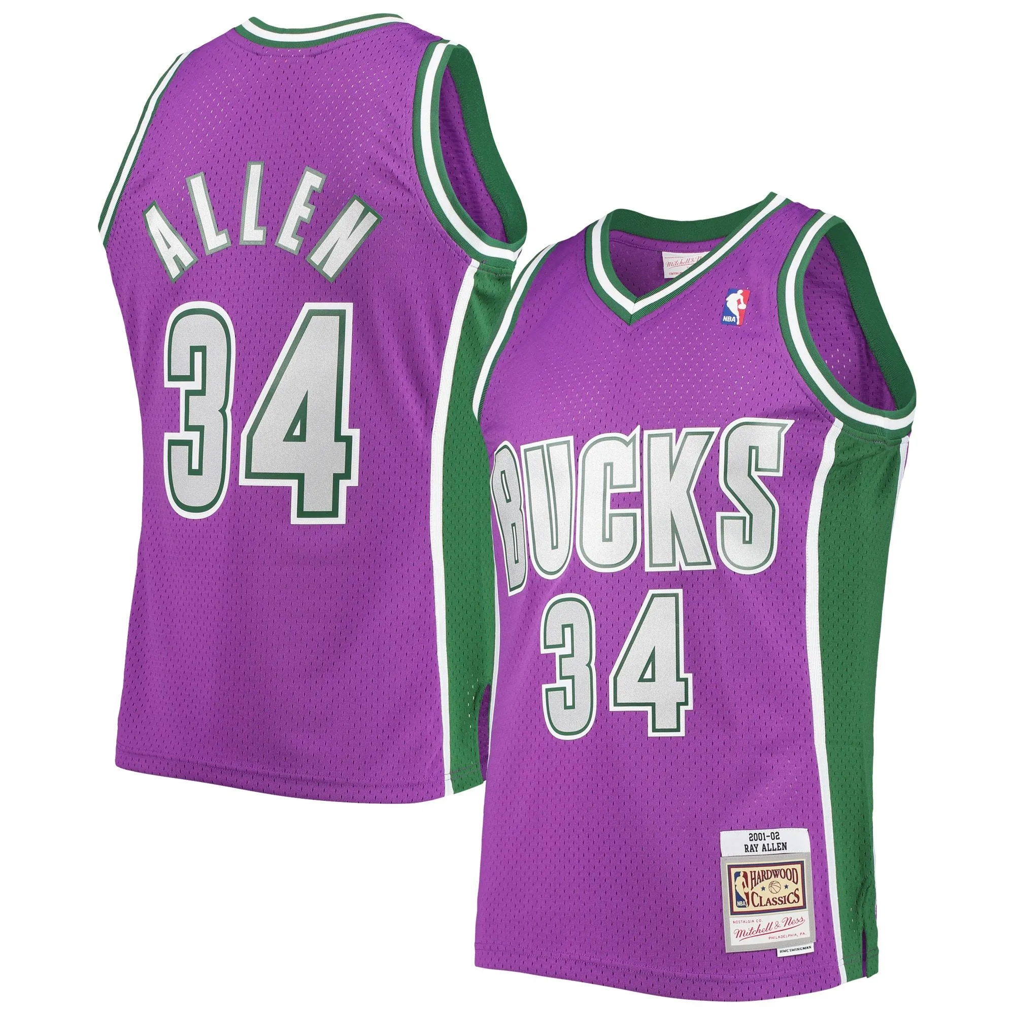 Ray Allen Milwaukee Bucks Mitchell & Ness 2001/02 Hardwood Classics Swingman Jersey - Purple