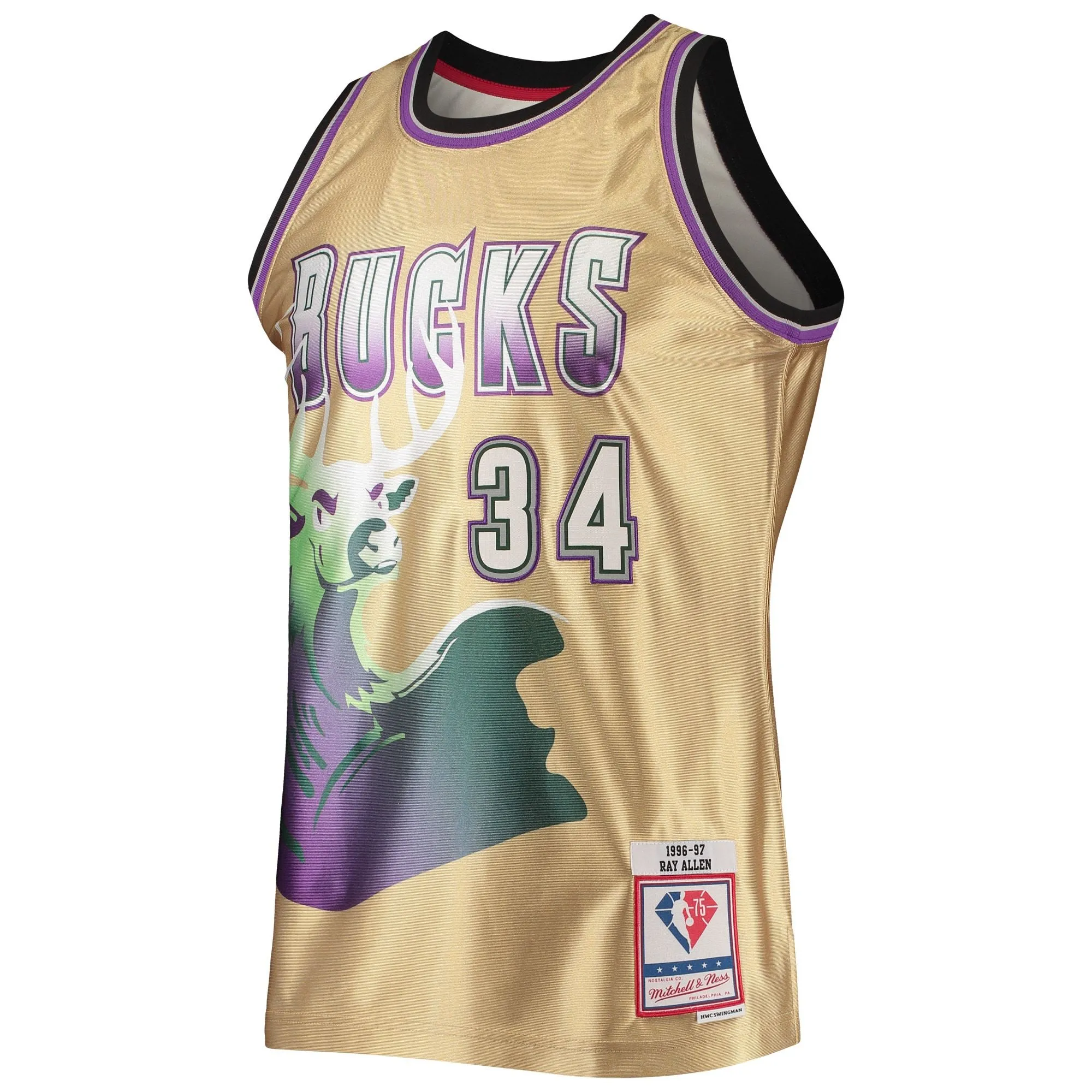 Ray Allen Milwaukee Bucks Mitchell & Ness 75th Anniversary 1996/97 Hardwood Classics Swingman Jersey - Gold