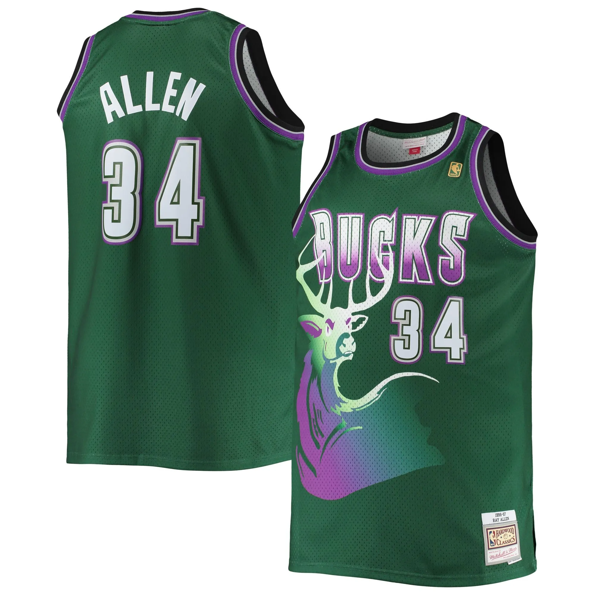 Ray Allen Milwaukee Bucks Mitchell & Ness Big & Tall 1996/97 Hardwood Classics Swingman Jersey - Hunter Green