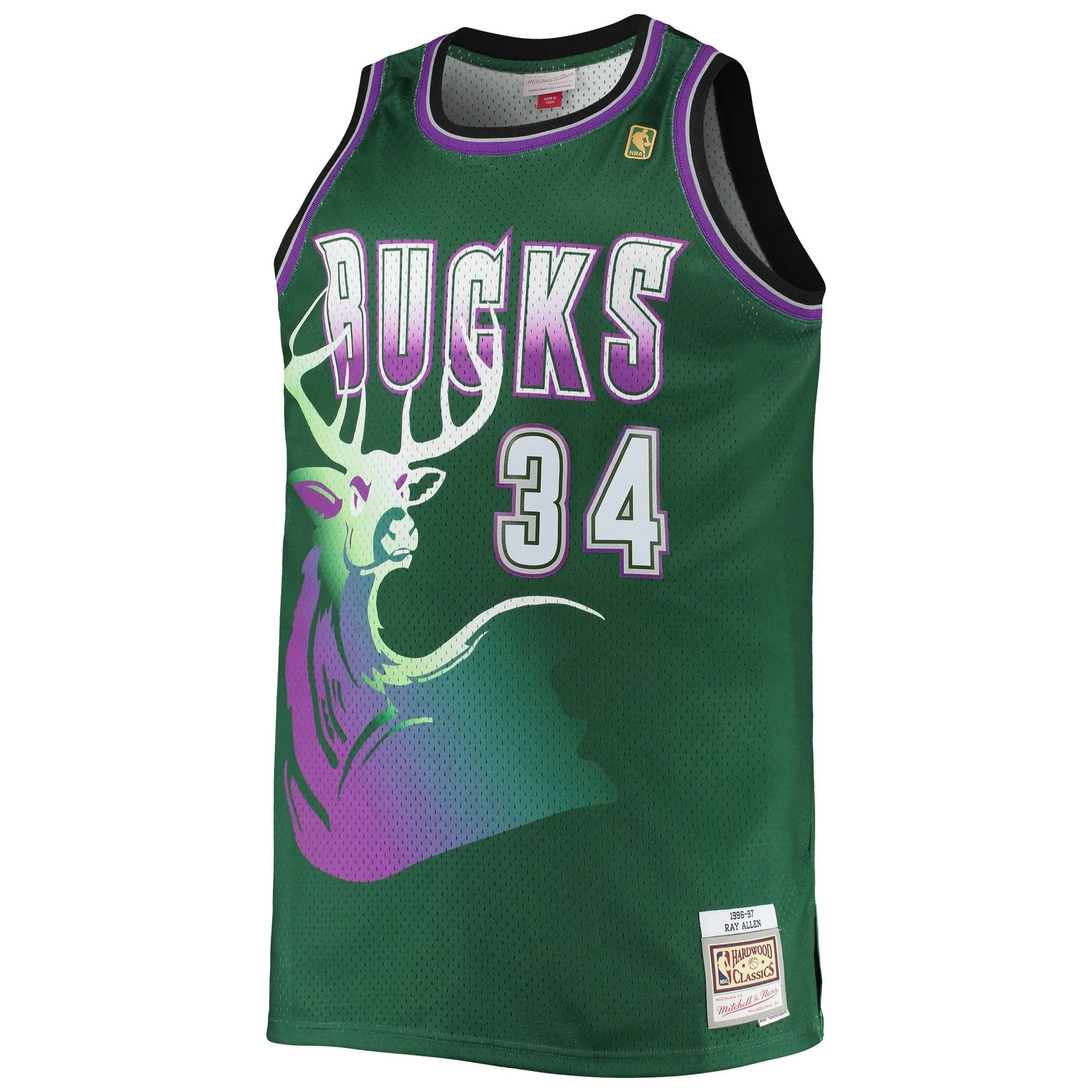 Ray Allen Milwaukee Bucks Mitchell & Ness Big & Tall 1996/97 Hardwood Classics Swingman Jersey - Hunter Green